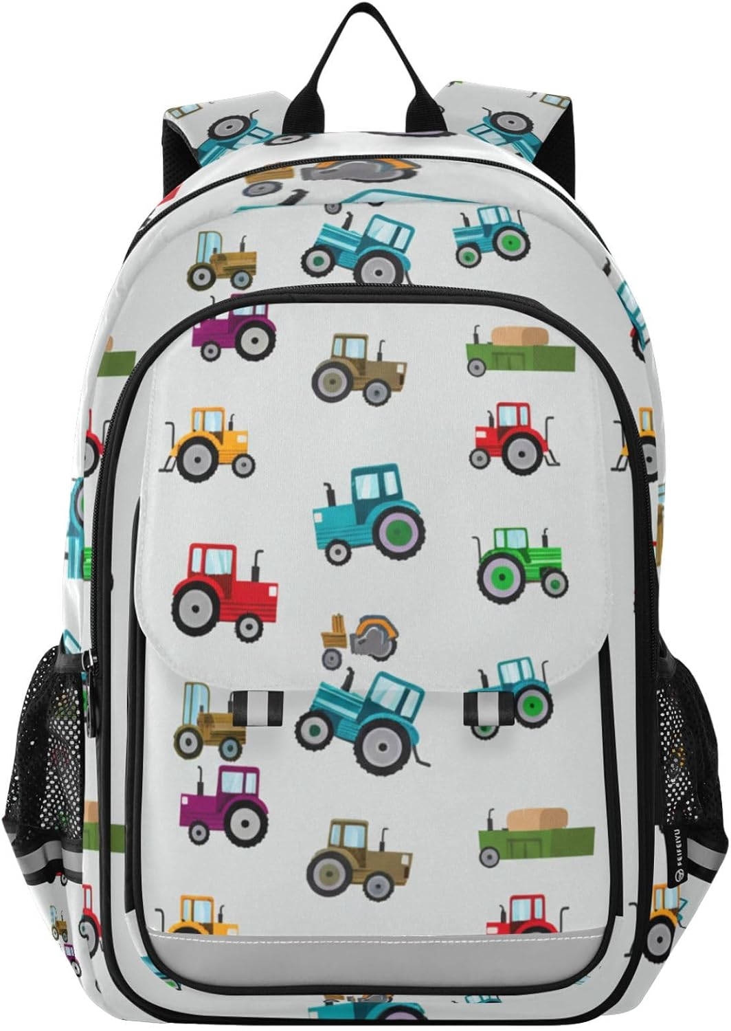 RPLIFE Colorful Tractors Gray Kid Bookbag 17 Inch Backpack for Elementary School, Colorful Tractors Gray, One Size, Traditional Backpacks image number 1