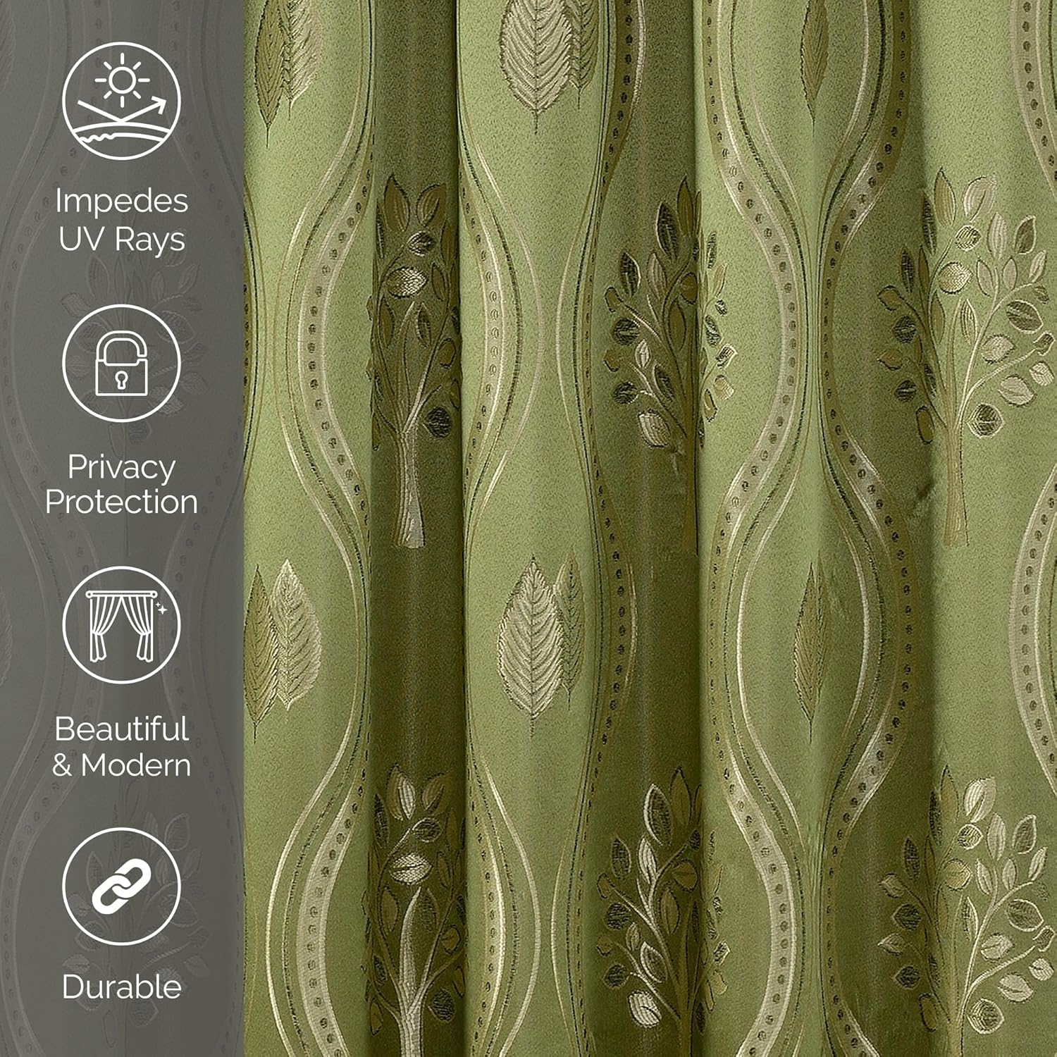 Elegant Comfort Aurora Jacquard Look Curtain Panel Set with Attached Valance 54" X 84 Inch (Set of 2), Sage