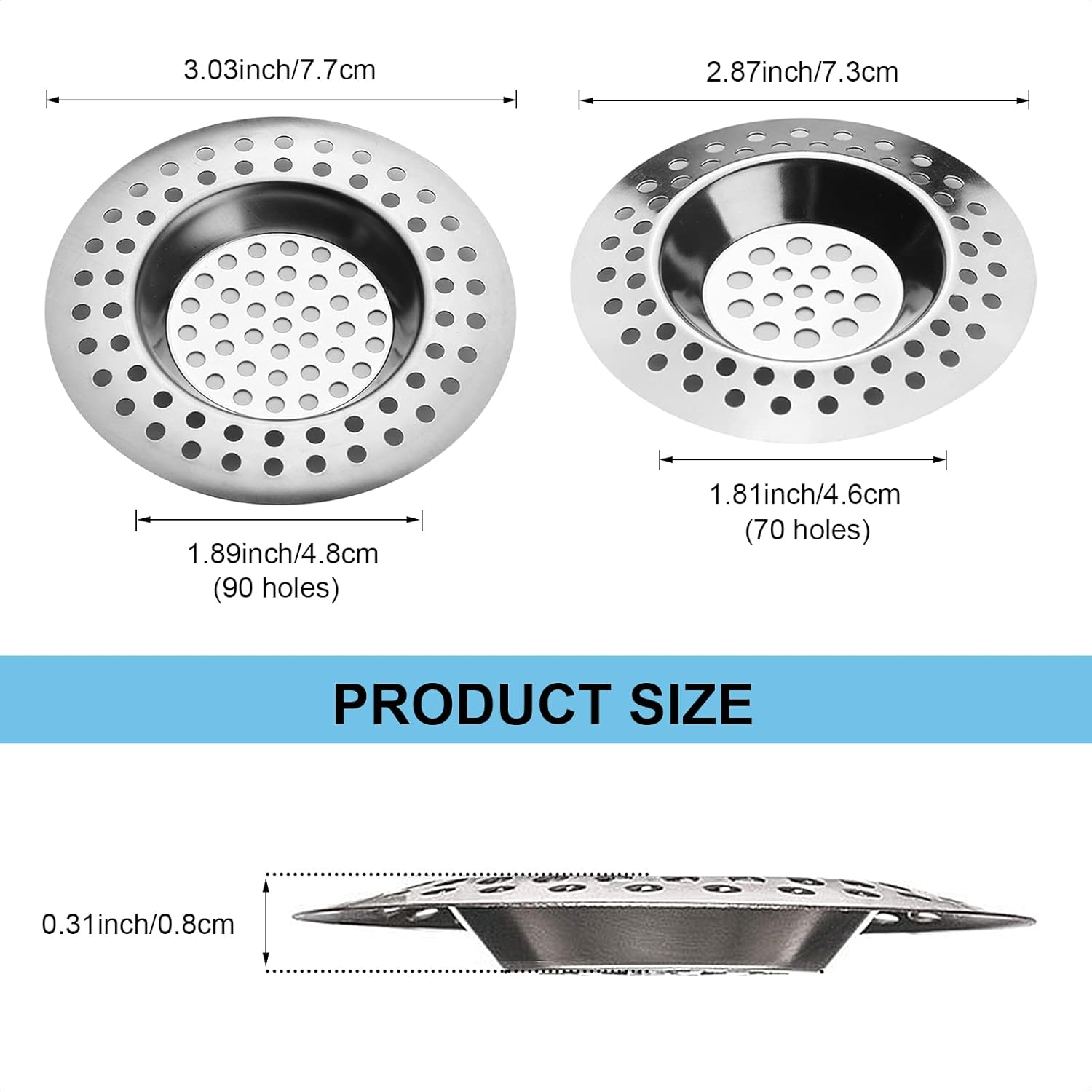 4 PCS Drain Hair Catcher Stainless Steel Kitchen Sink Strainer Plug Shower Bathroom Plug Hole Hair Catcher, Drain Protector Filter, 2 Models (Outer Diameter 77Mm and 73Mm) image number 3