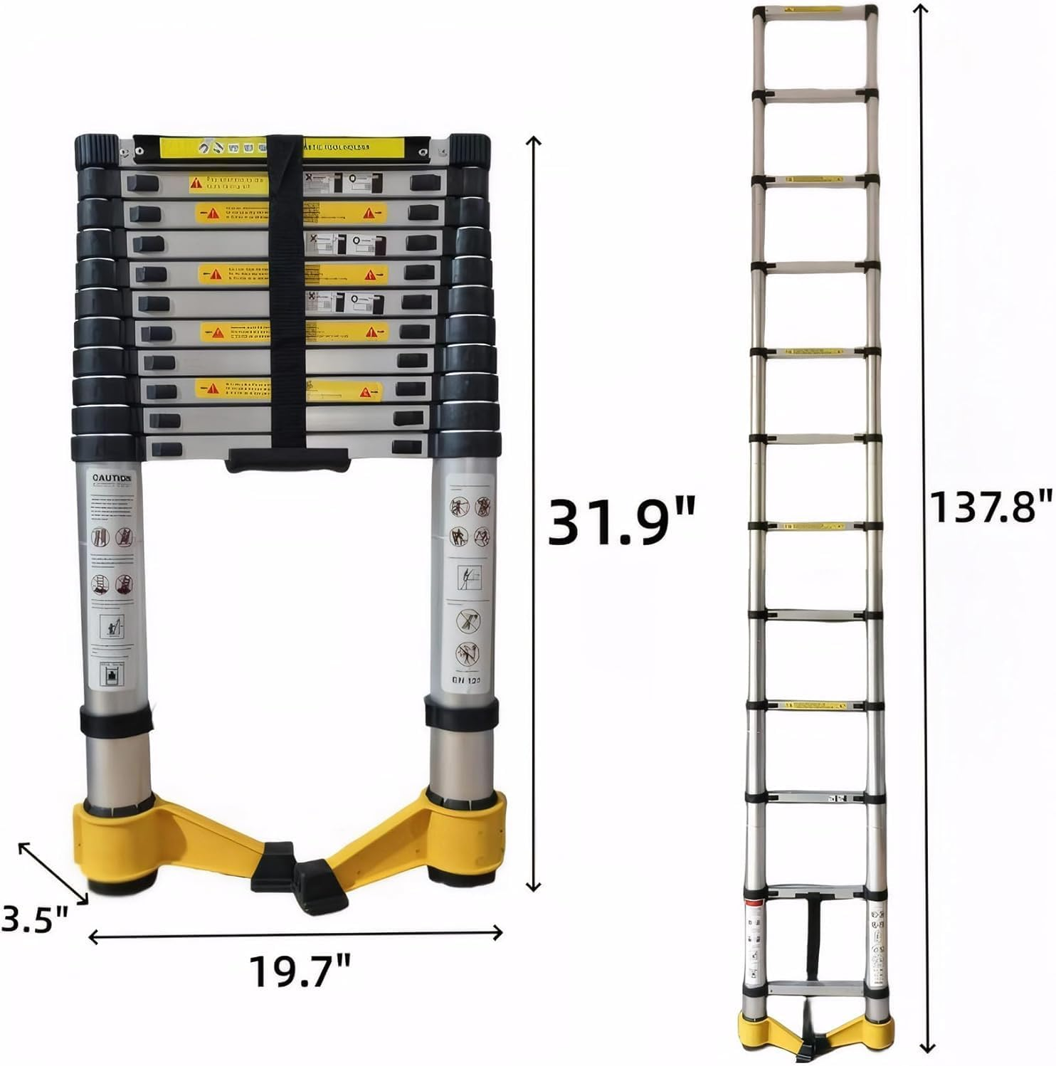 Extension Ladder Telescoping Stainless Steel Straight A-Frame Ladder Home Roof Outdoor Compact Telescopic Lightweight Safety Lock Easy to Store for Roofing Business Household RV Use (3.5M Straight) image number 2