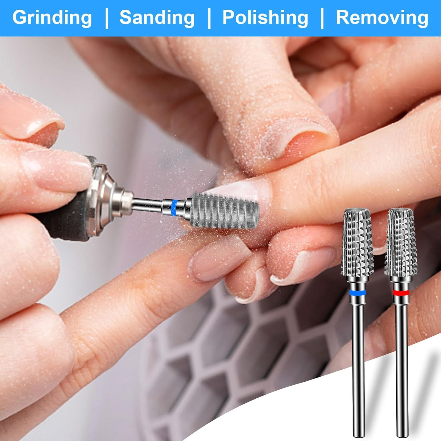 Diesisa 2 Pack Nail Drill Bits for Acrylic Nails, 3/32" Shank Drill Bits for Nails Professional Electric Nail Drill Bits for Home Salon/Fine+Medium Nail Bits - 5 in 1 Cylindrical Bit - Nib image number 3