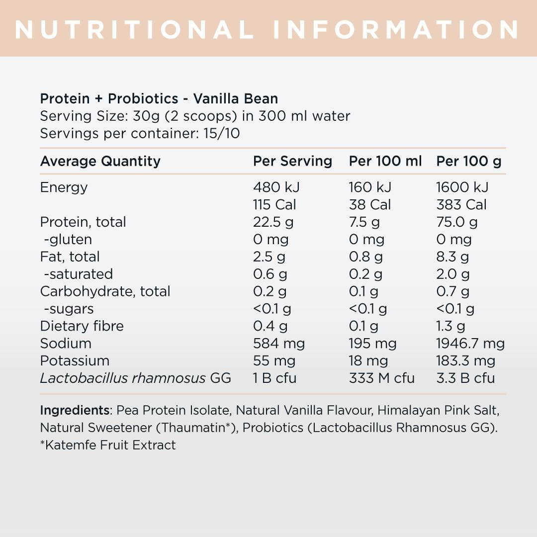 Jshealth Pea Protein Powder with Probiotics - Vanilla Bean Flavour |Gluten Free | Dairy Free | Free from Refined Sugar and Artificial Sweeteners (300 G Pouch) image number 4