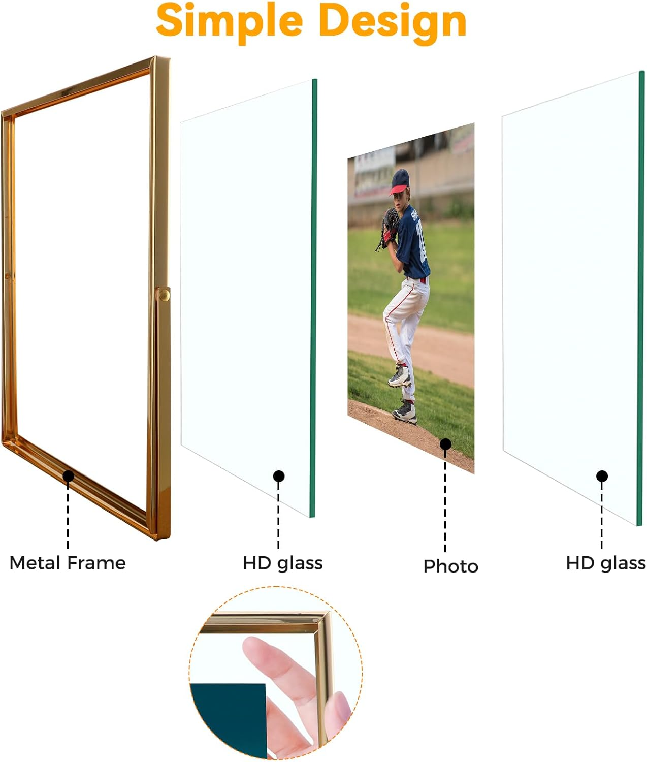 Ahago Gold Floating Frame (4"X6", Vertical, 2 Set), for Picture 3X5, 2X3, 1X2, Tabletop Shelf Photo Frames, Modern Minimalist Style, Classy for Festival, Home or Wedding&hellip; image number 5