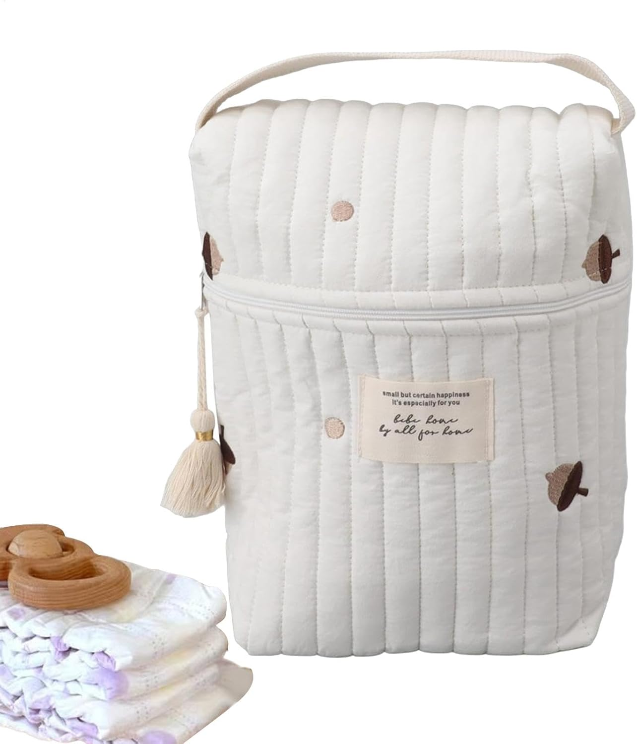 Portable Diaper Bag, Pacifier Bag, Quilted Cartoon Pacifier Bag, Portable Dummy Bag with Handle, Soft Toy Wipes Storage Bag image number 2