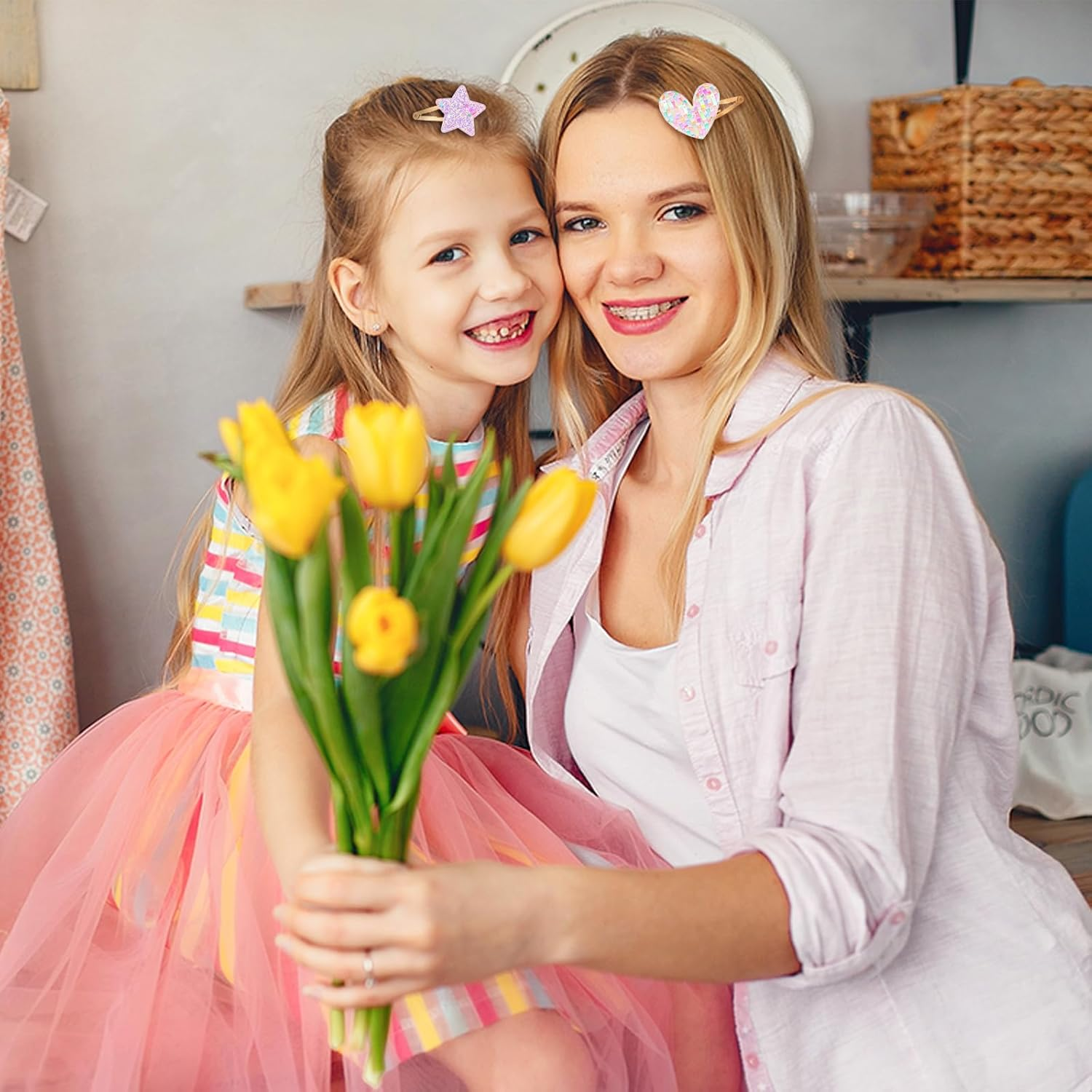 YUXIANLB Gingbiss Hair Clips Colorful Hairpin Metal Cute Snap Accessories for Birthday Gift Styling Rainbow Hair Ties Sparkly Gift Flower Star Crown Heart Butterfly 16 Pcs image number 5