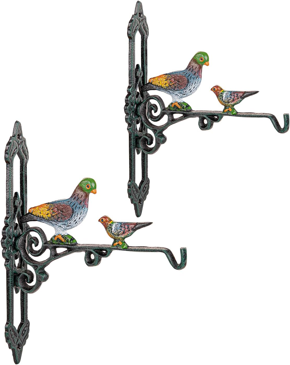 Sungmor Cast Iron Hanging Plant Bracket, 2 Pack Heavy Duty Hanging Basket Brackets, 10" Deep Outdoor Wall Plant Hangers, Decorative Garden Hooks for Flower Basket Bird Feeder Wind Chime Solar Light - Brown - 2Pcs  10 Inch image number 7