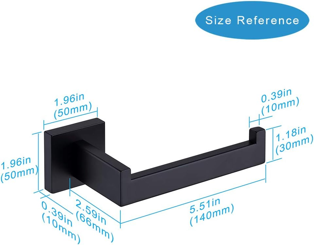 TASTOS Toilet Paper Holder Matte Black, Toilet Tissue Roll Holders Dispenser and Hangers Wall Mounted for Bathroom & Kitchen, Stainless Steel Modern Square Style image number 3