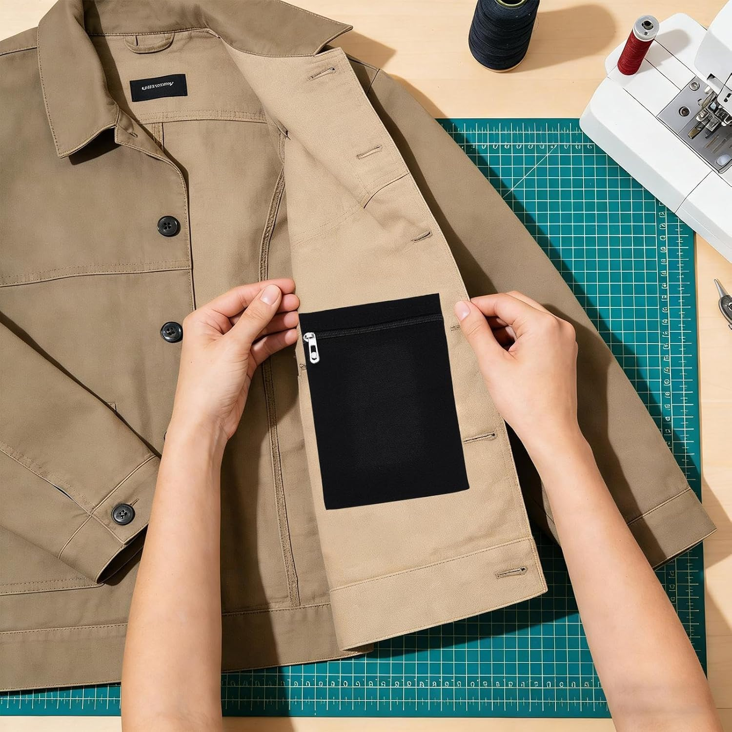 Tuxuseo Sewn-In Anti-Theft Pockets for Clothing, Side Zip Pocket, Ideal for Jackets, Coats, Hoodies, Sweatshirts and Sweaters image number 2