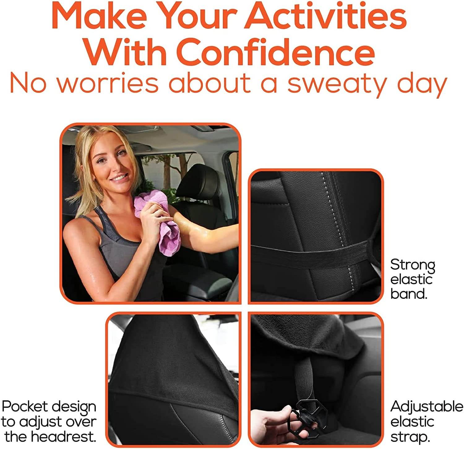 VIYNRAN Waterproof Car Seat Cover, Universal Front Seat Cover Made of Durable Sweat Towel,Absorbent Sweat, Machine Washable, Non-Slip, Single Seat Protector with Elastic Cords for All Car image number 2