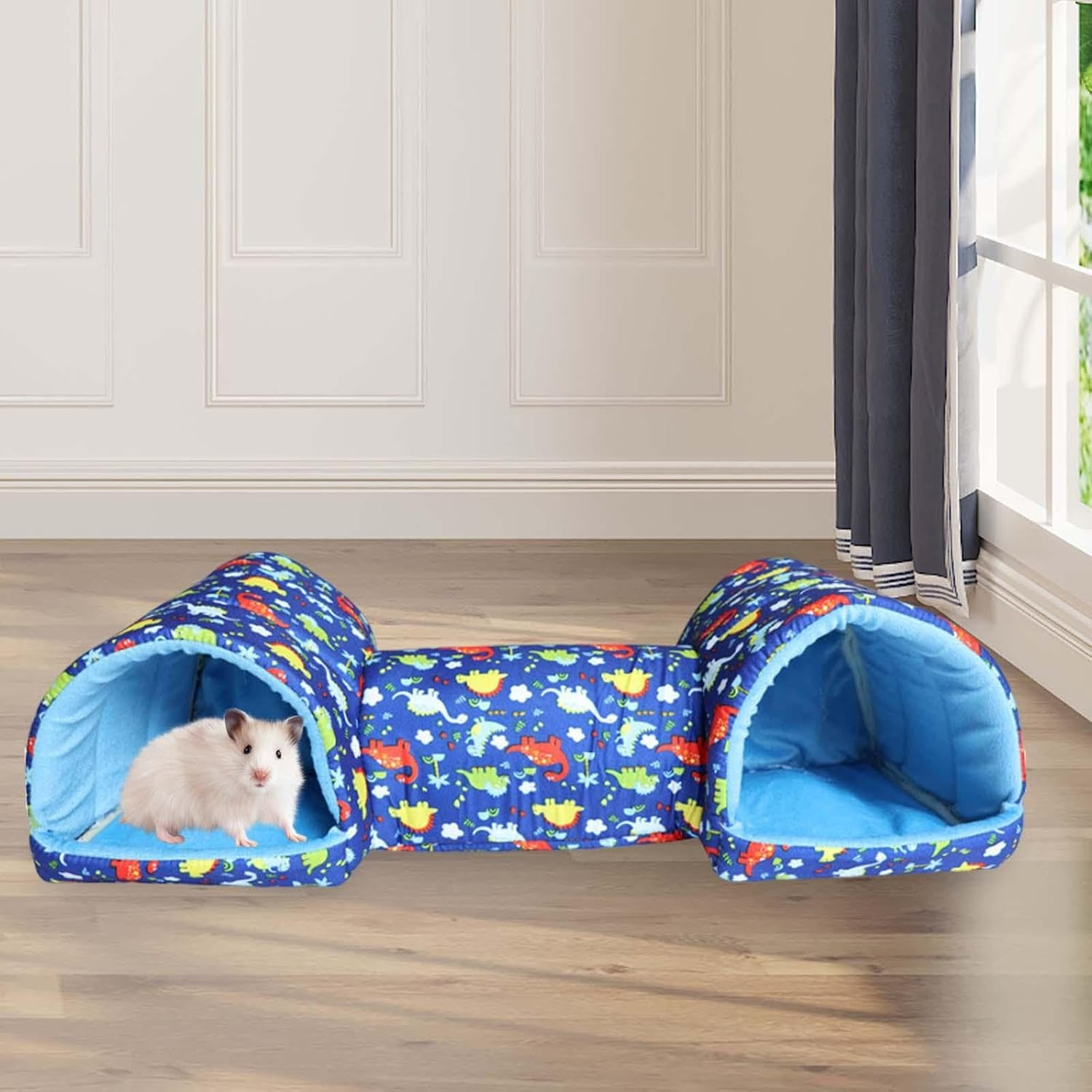 Generic Guinea Pig Tunnel and Bed Hamster Hideout Portable Entertainment Guinea Pig Bed Bunny House for Hedgehog Small Animals Rat, Blue image number 4