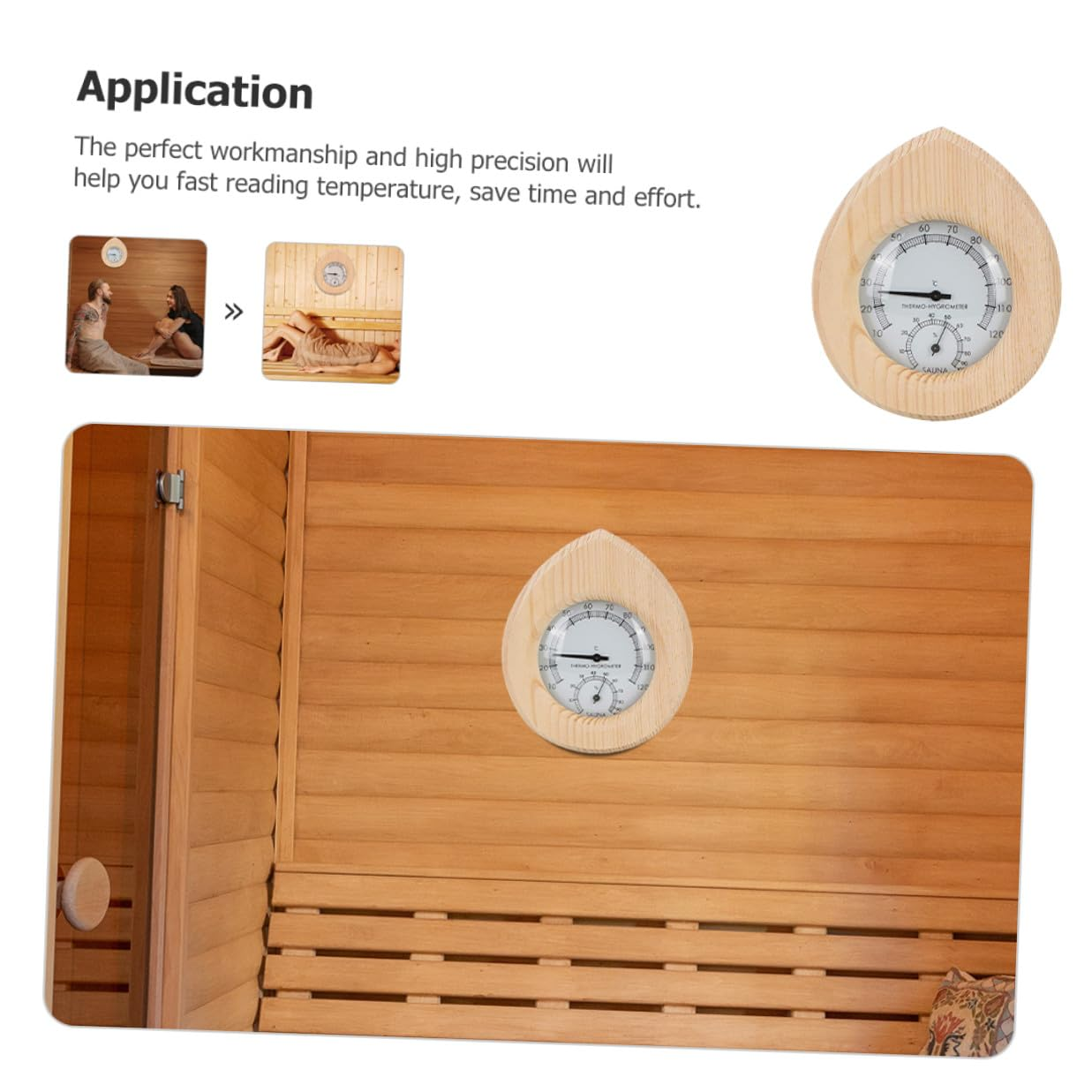 COHEALI Sauna Hygrothermograph Indoor Outdoor Temperature Humidity Gauge with Scale Hanging Design Wood Copper Abs for Sauna Rooms Nursery Garden image number 6