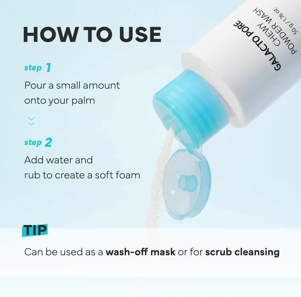 SAM'U Galacto Pore Chewy Powder Wash, Gentle Enzyme Powder Facial Cleanser & Galactomyces Exfoliator for Pores, Korean Skincare for All Skin Types, Face Wash Travel Size, S'More Cleanser 50G