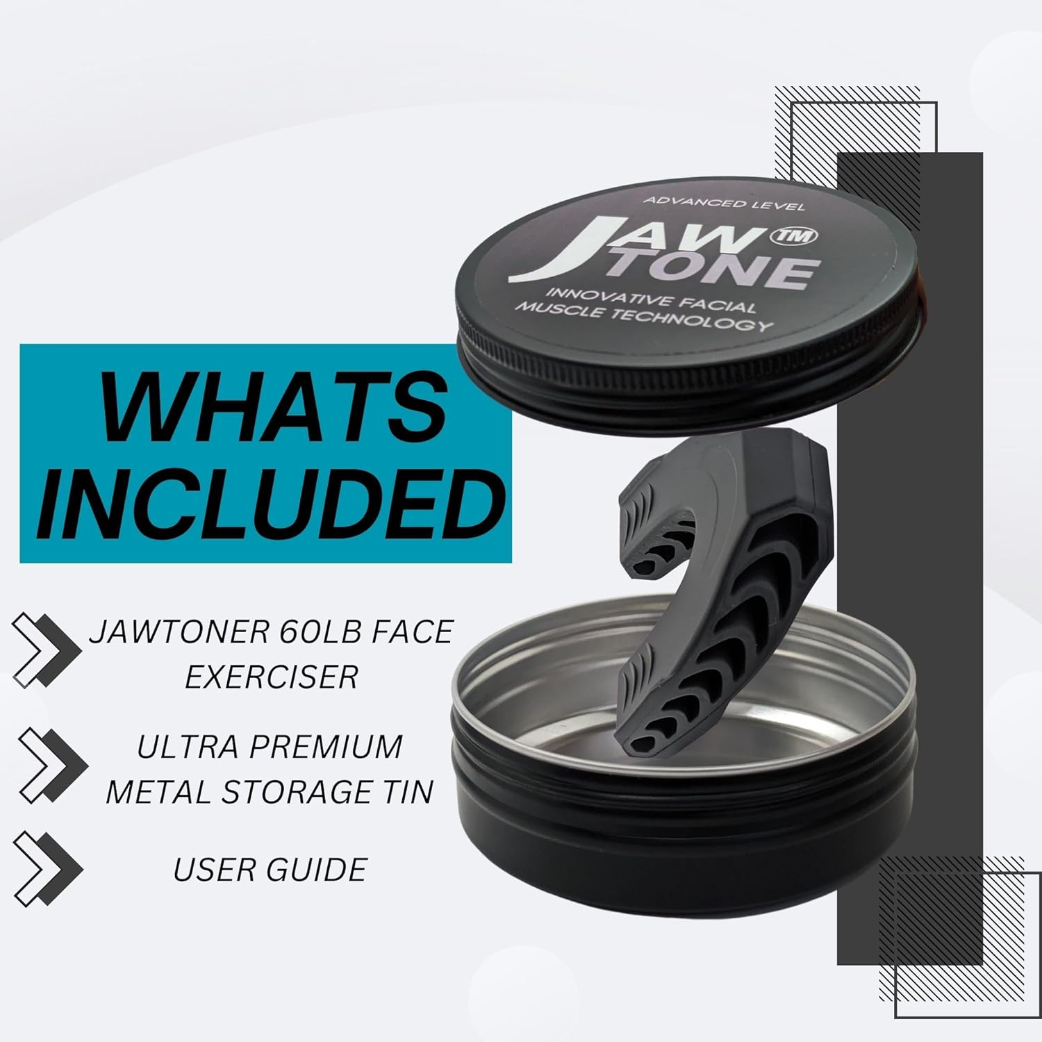 Jawtone&trade; Face and Jawline Exerciser for Men and Women. Jaw, Neck, CHIN, Cheeks Targeted to Slim, Tone, and Define a Sharper, Age-Defying Look ADVANCED LEVEL -60LBS Resistance image number 6