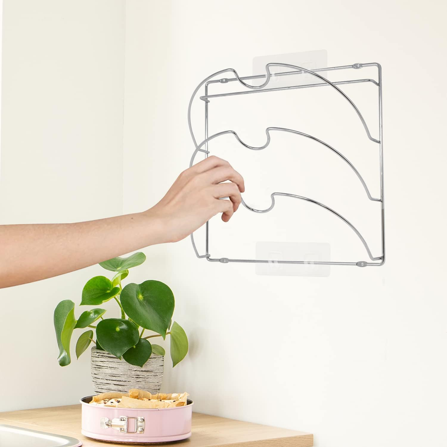 Joeji'S Kitchen Pot Lid Holder - Pan Rack & Organizer for Cupboard, Pot Lid Storage Solution, Kitchen Pantry Organizer - 3-Tier, Chrome image number 6