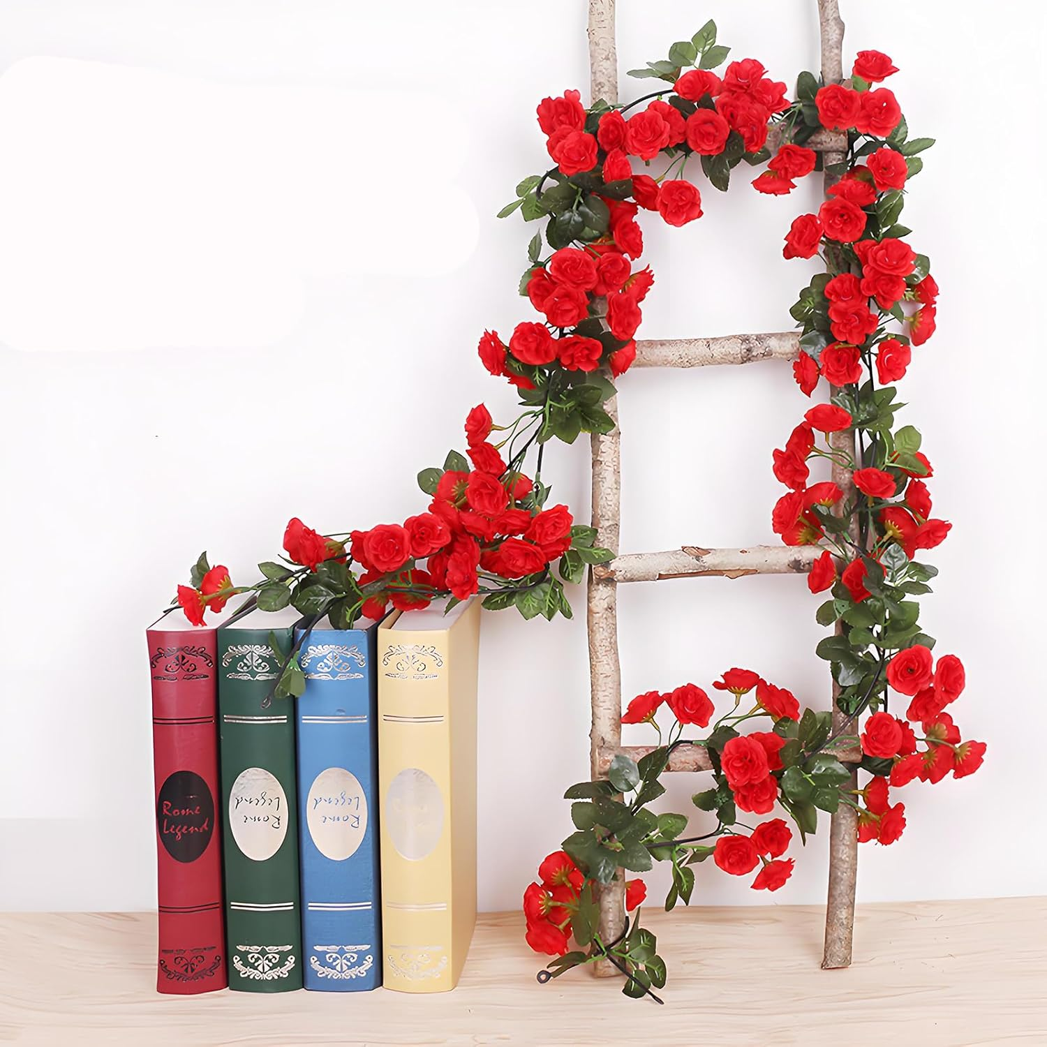 KEAIDUO 2 Pack 6Ft Artificial Fake Rose Garland Vines Hanging Silk Flowers for Outdoor Indoor Wedding Wall Badroom Decoration Red image number 1