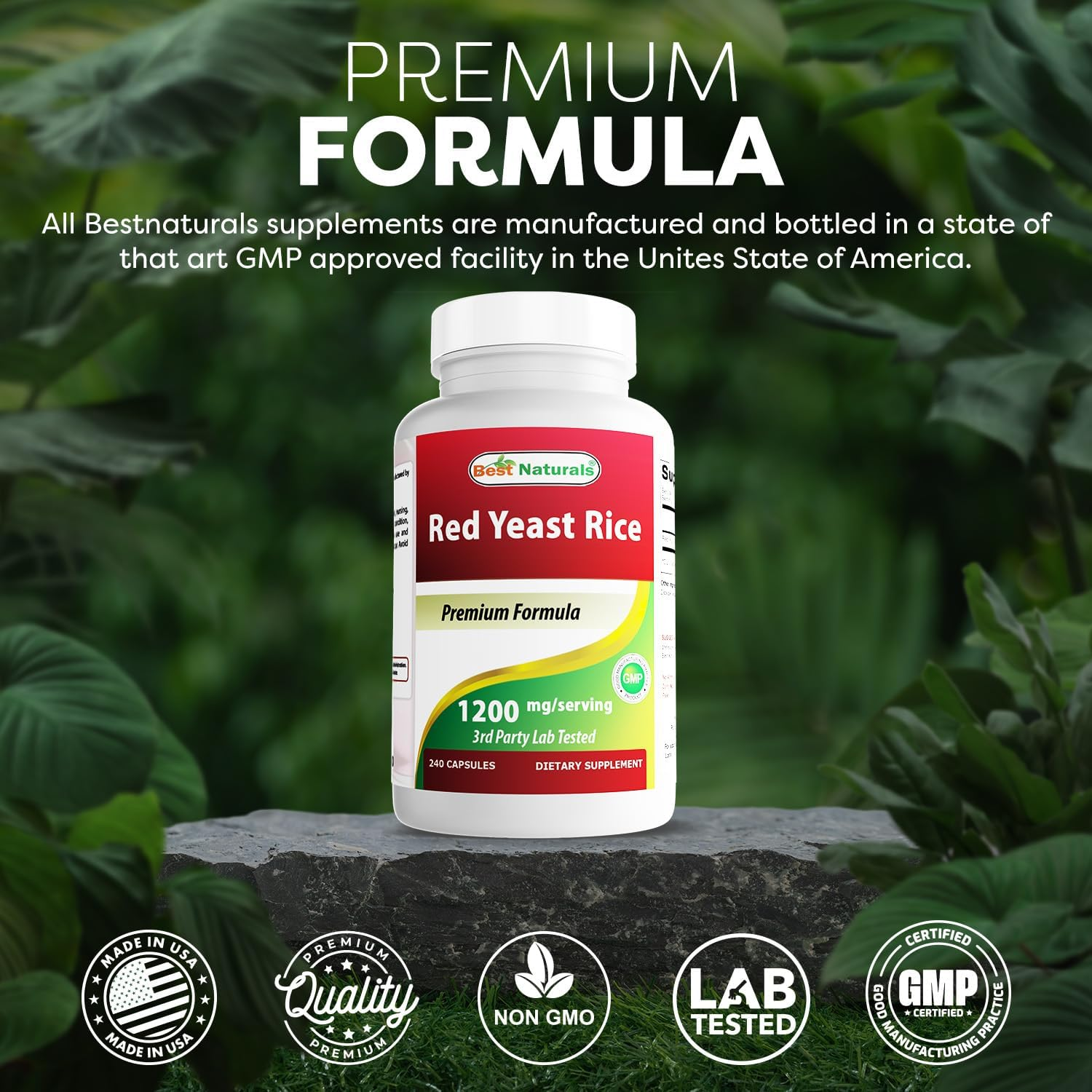 Best Naturals Red Yeast Rice 1200Mg per Serving 240 Capsules - Premium Formula - 3Rd Party Lab Tested image number 2