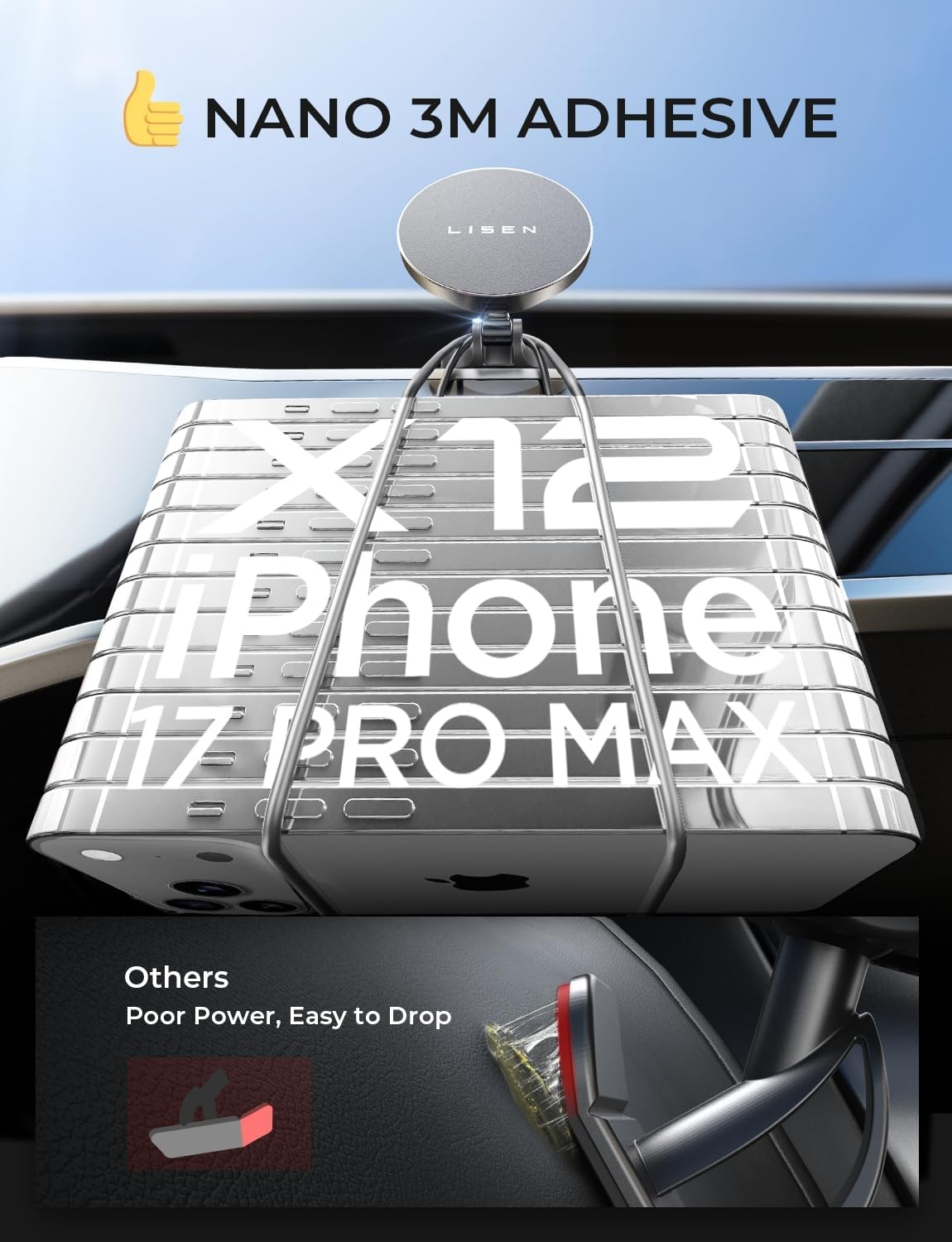 LISEN for Magsafe Car Mount Charger, 15W Fast Charging Magnetic Wireless Car Charger [Mini & Metal], 2025 Ultra Magnetic Car Phone Holder Dashboard for Iphone 17 16E Pro Max 15 14 13 Strong Magnets