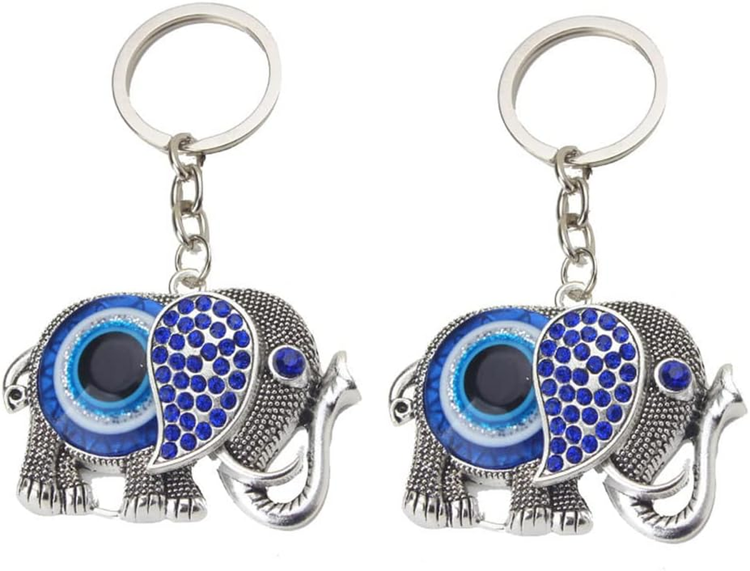2 PACK Evil Eye Key Chain, Owl Elephant Key Ring, Handcraft Good Luck Keychain Hanging Decor Accessories image number 6