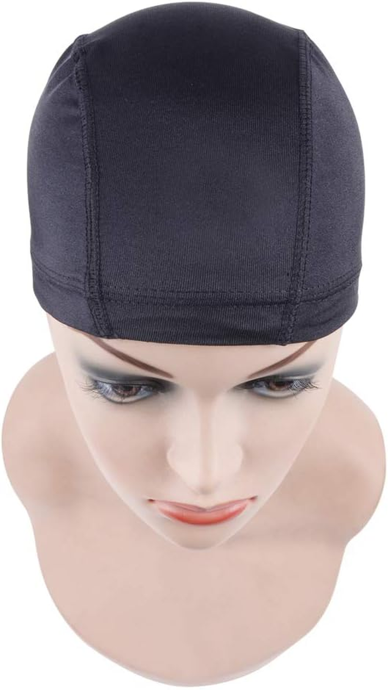 5 Pcs Black Dome Cap for Wig Making Stretchable Hairnets with Wide Elastic Band (M) image number 2
