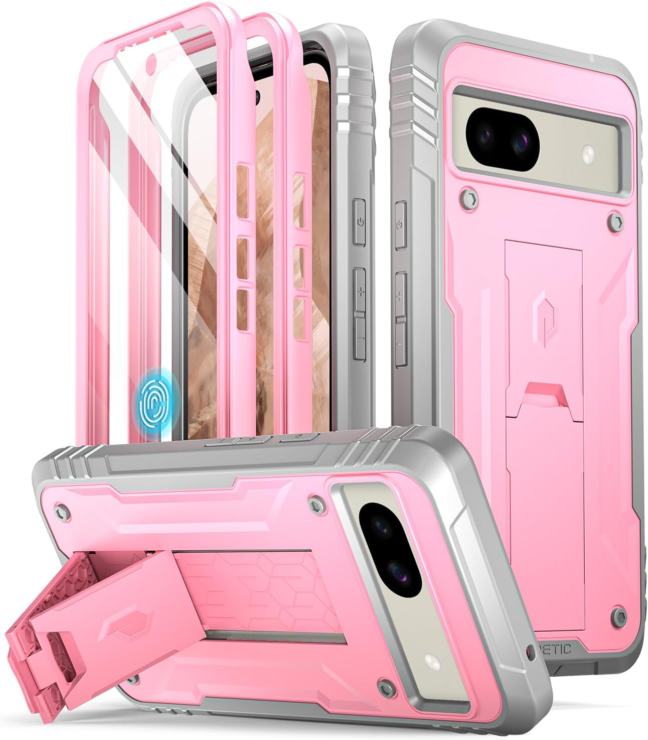 Poetic Revolution Case for Google Pixel 8A 5G, [20FT Mil-Grade Drop Tested],Full Body Rugged Shockproof Protective Cover Case with Kickstand, Built-In Screen Protector Work with Fingerprint ID, Black