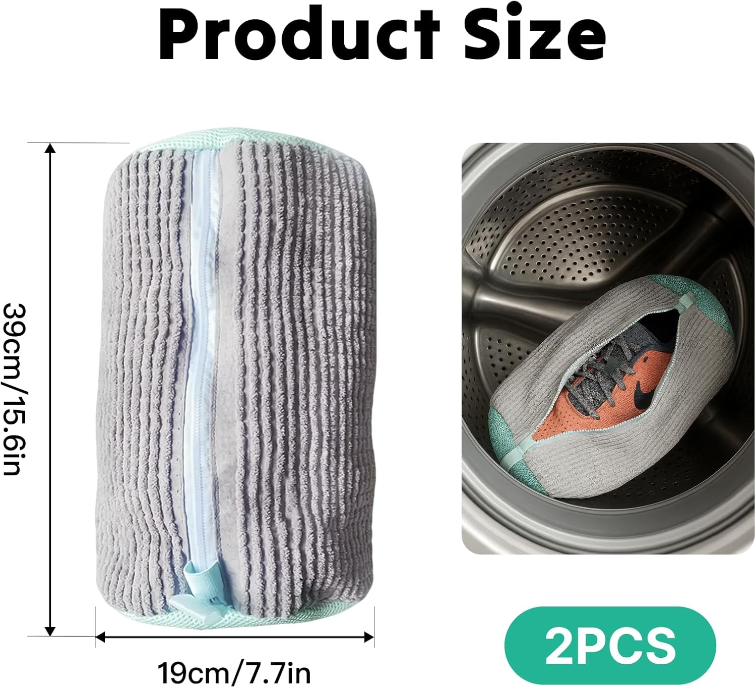 2 Pack Shoe Washing Bags, Heavy Duty Reusable Laundry Bags for Trainers/Sneakers, 39X19Cm Shoe Washing Machine Bag Protect Footwear & Appliances during Washing, Drying Cycles