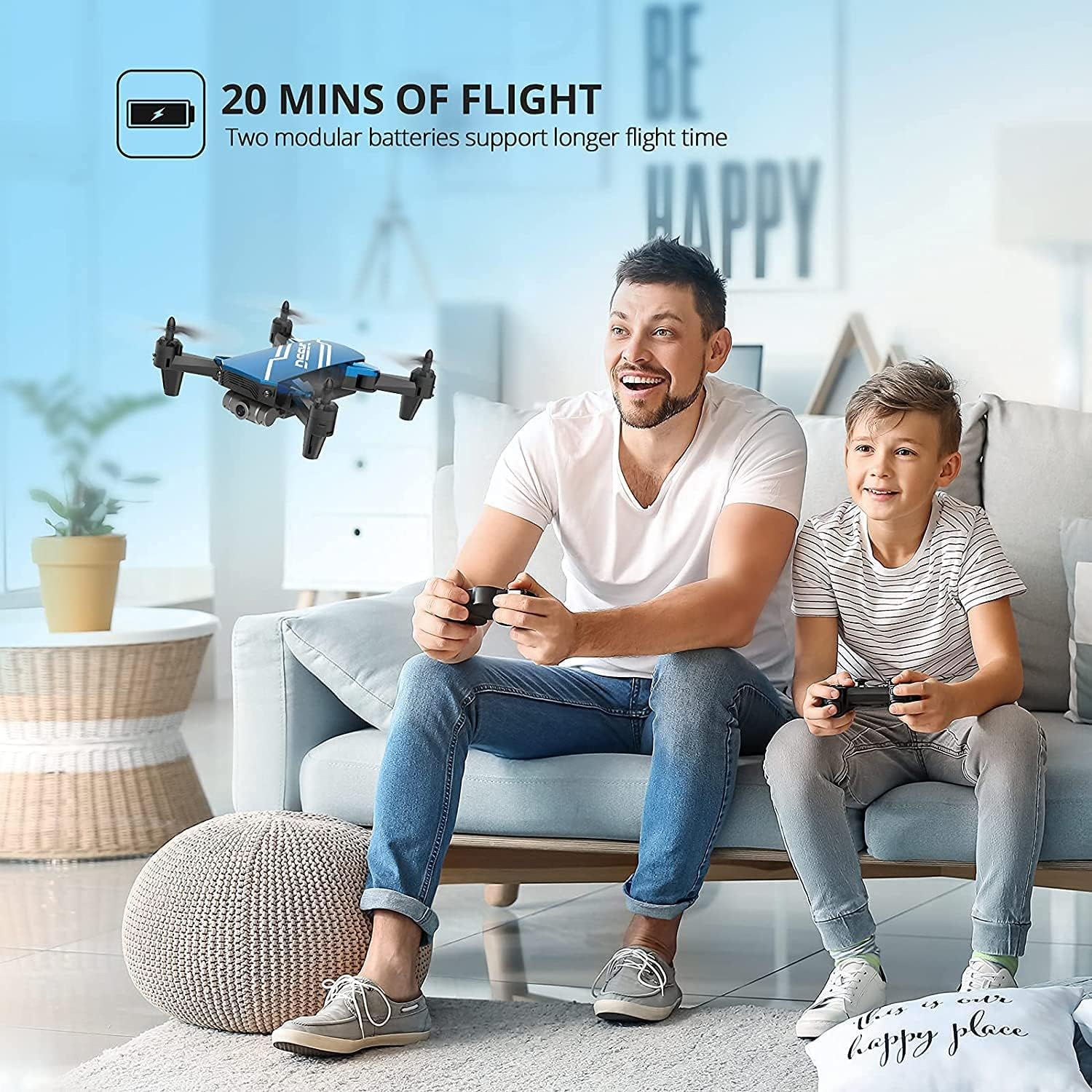 DEERC D20 Mini Drone with Camera for Kids, Remote Control Toys Gifts for Boys Girls with Voice Control, Gestures Selfie, Altitude Hold, Gravity Control, One Key Start, 3D Flips 2 Batteries, Blue - Silver image number 4