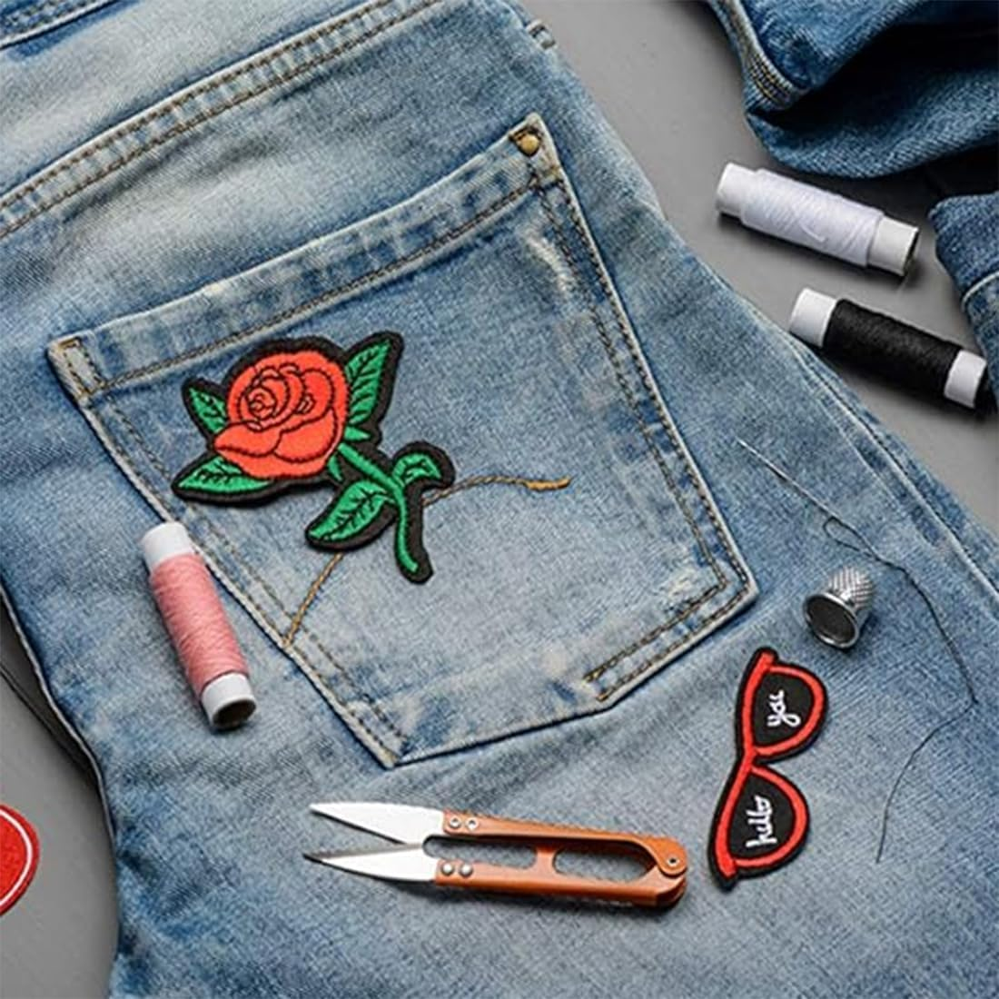 60PCS Random Assorted Styles Embroidered Patches, Iron on Patches Sew on Patches Embroidery Patches, DIY Sew Applique Repair Patch for Clothes Dress Pants Hats Jeans, Sewing Flowers image number 1