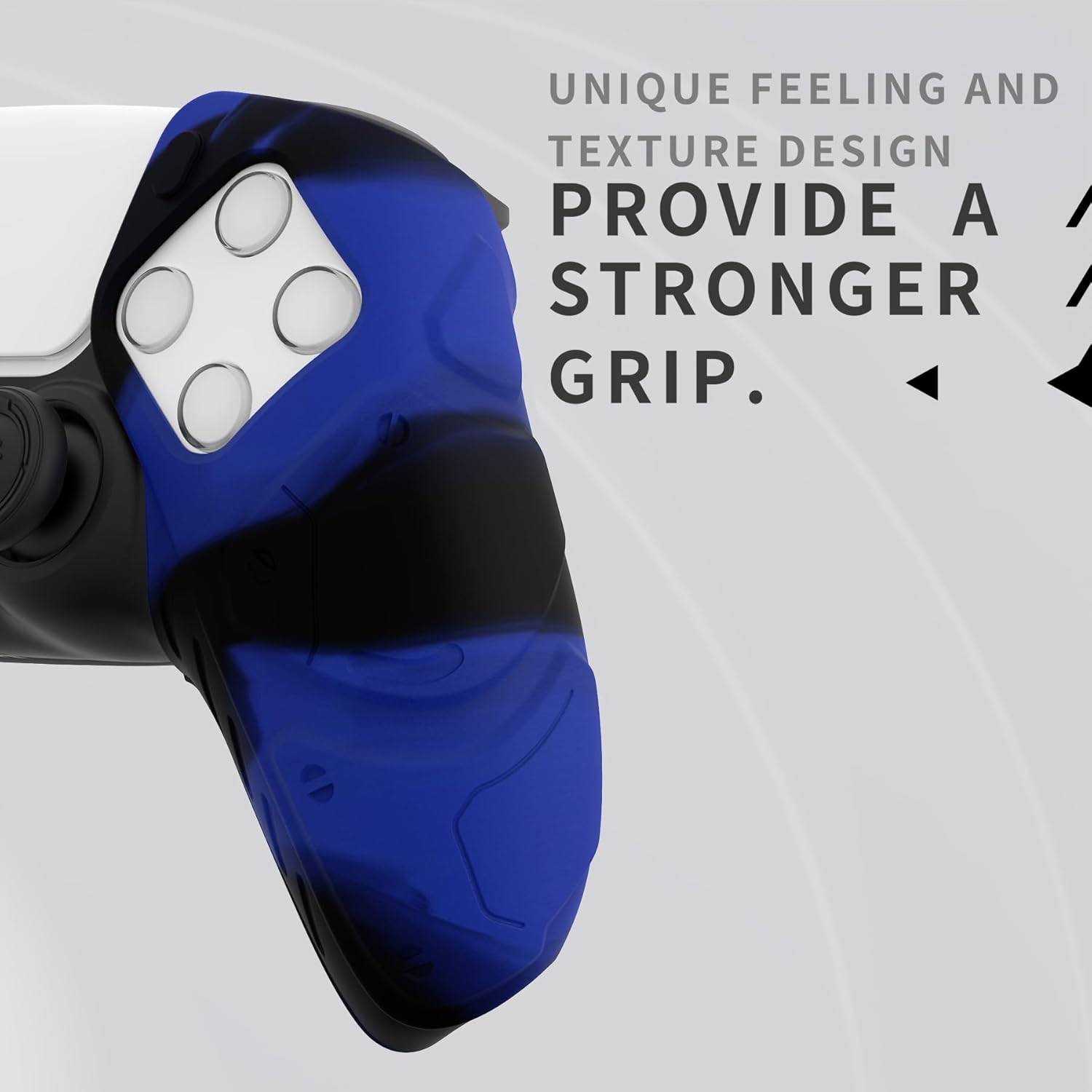Playvital Mecha Edition Blue & Black Ergonomic Soft Controller Silicone Case Grips for Ps5, Rubber Protector Skins with Thumbstick Caps for Ps5 Controller - Compatible with Charging Station - Blue  Black image number 2