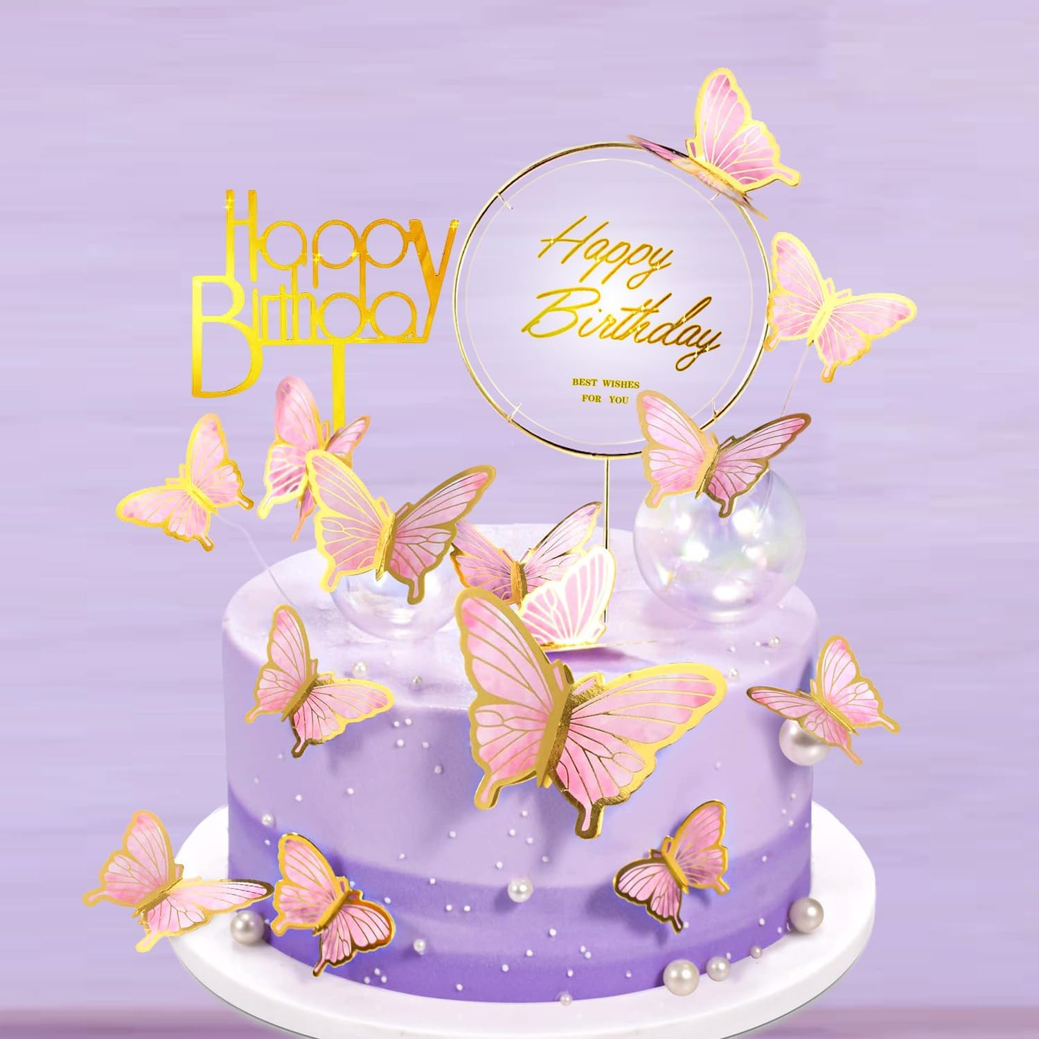 Butterfly Cake Topper 3D Purple Pink Butterfly Cupcake Topper Happy Birthday Decorations for Women Girls Birthday Cake Wedding Party Food Decor Supplies. image number 4