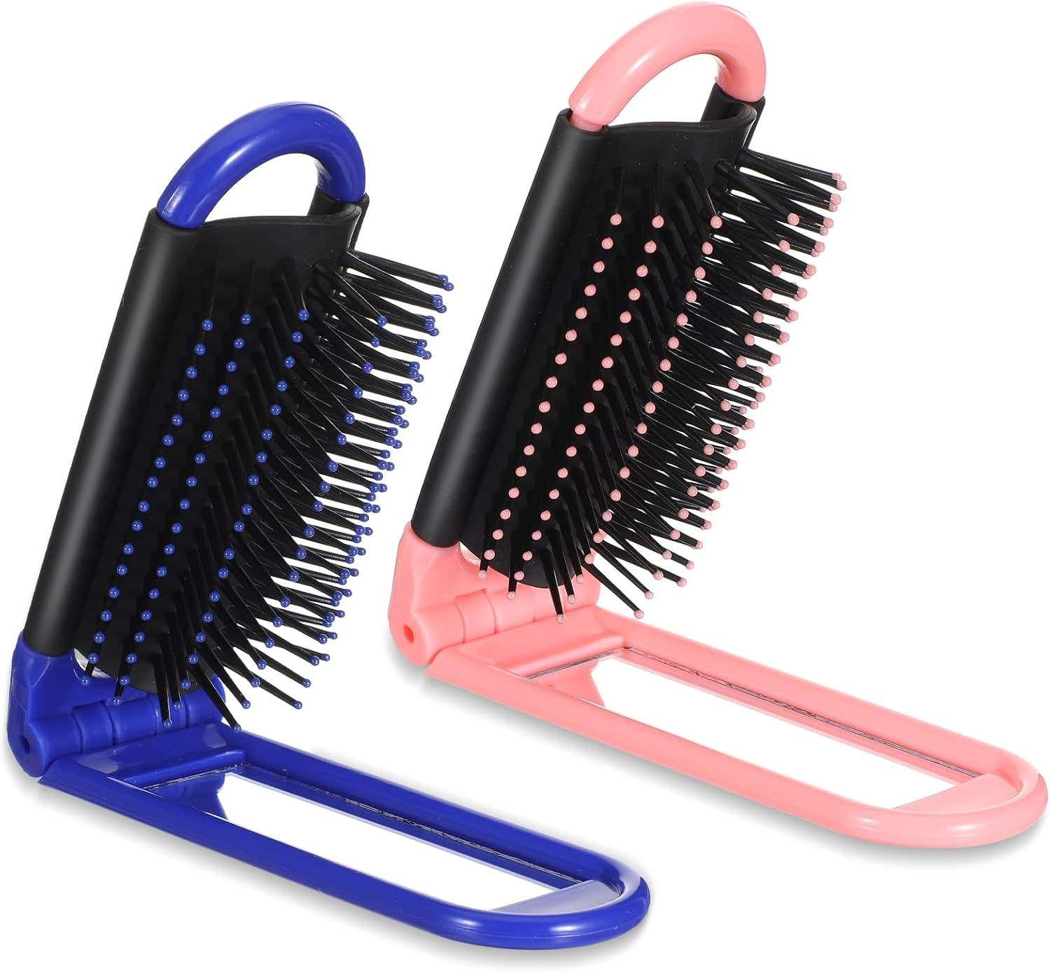 Classicseali Pack of 2 Foldable Hair Brush, Travel Brush, Foldable with Mirror, Folding Comb, Folding Brush, Mini Hair Brush for Men and Women, Portable Hair Styling Tools (Pink, Blue) image number 3