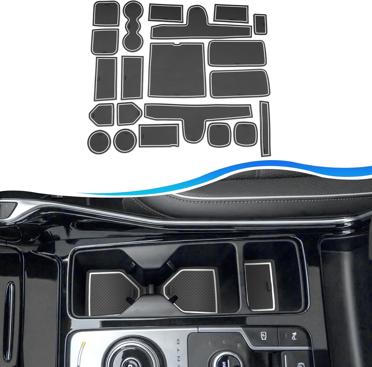 SXCY for 2021-2025 Kia Sorento Accessories Cup Holder Inserts Liner 2024 2025 Sorento Door Slot Mats 2025 Sorento Accessories Center Console Liners (7-Passenger Seats Only for LX/S Trim) (White) image number 1