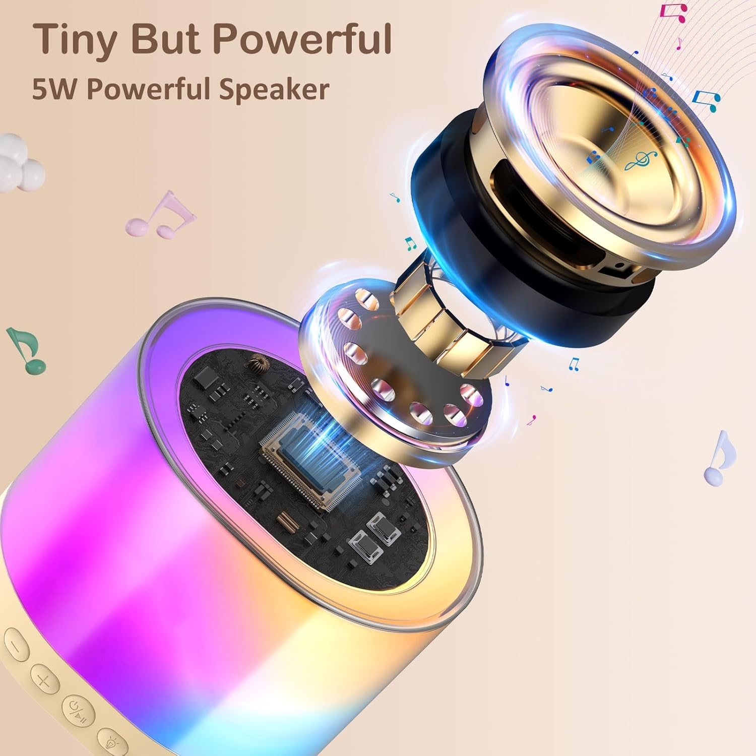 JYX Mini Karaoke Machine for Boys and Girls, Portable Bluetooth Speaker with 2 Microphones, Support TF/AUX Input/Funny Magic Voice, Gifts for Birthday Party (Beige-2Mic) image number 2