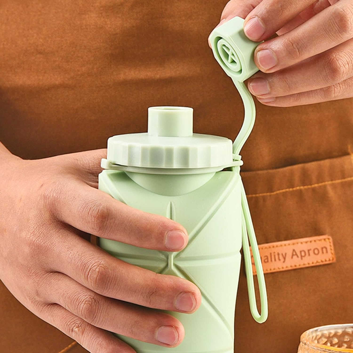 Xolixorium Collapsible Water Bottle for Travel - Double Leak-Proof Foldable Water Bottle with Safety Rope Cap, BPA Free Silicone Bottle for Hiking Sports, Lightweight image number 5