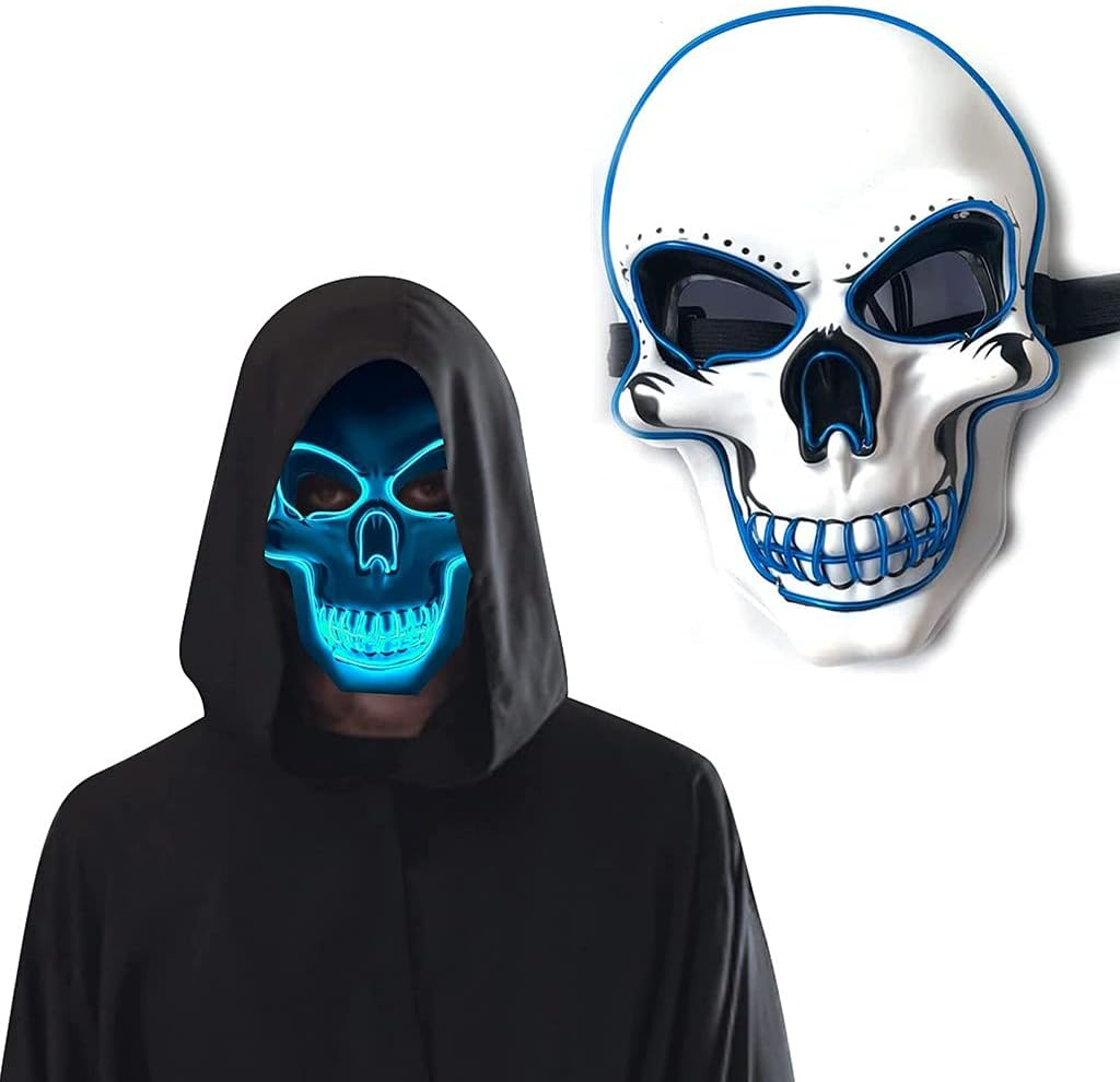 Halloween Mask, LED Glowing Horror White Skull Mask,Grim Reaper Mask,Halloween Carnival Party Cosplay Atmosphere Props image number 4