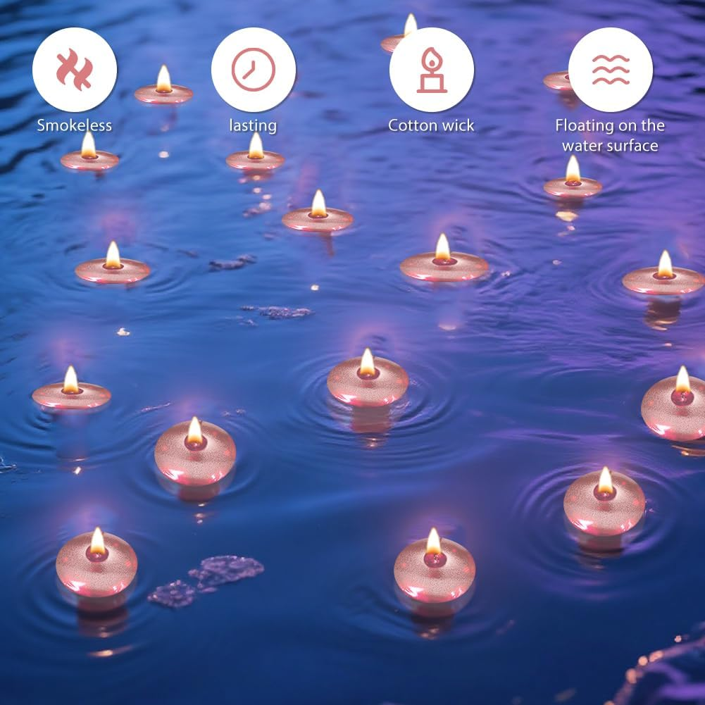 Pack of 20 Floating Candles Metal Candles Rose Gold Unscented Floating Candles Metallic 37 Mm Decorative Floating Candles for Wedding Pool Parties Spa Bathtubs Valentine'S Day Christmas Decoration image number 4