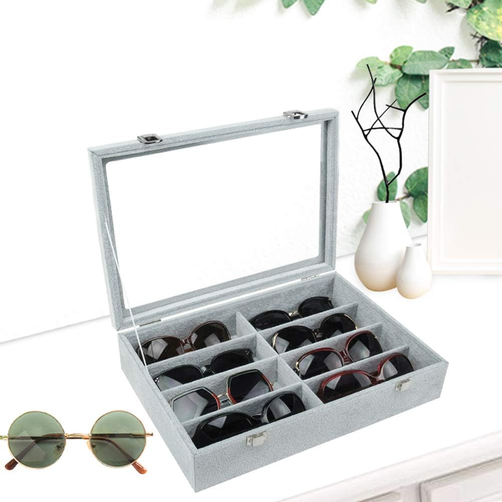 Tasybox Sunglasses Organizer Eyeglass Holder 8 Slot Eyewear Storage Box Velvet Display Case for Women and Men Grey - Grey image number 5