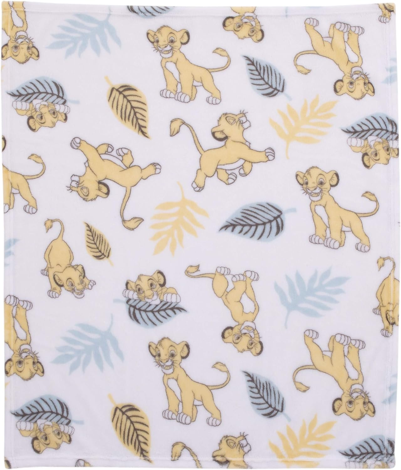 Disney Lion King Super Soft White, Yellow, Green Simba Leaves French Fiber Baby Blanket, White, Green, Yellow image number 3