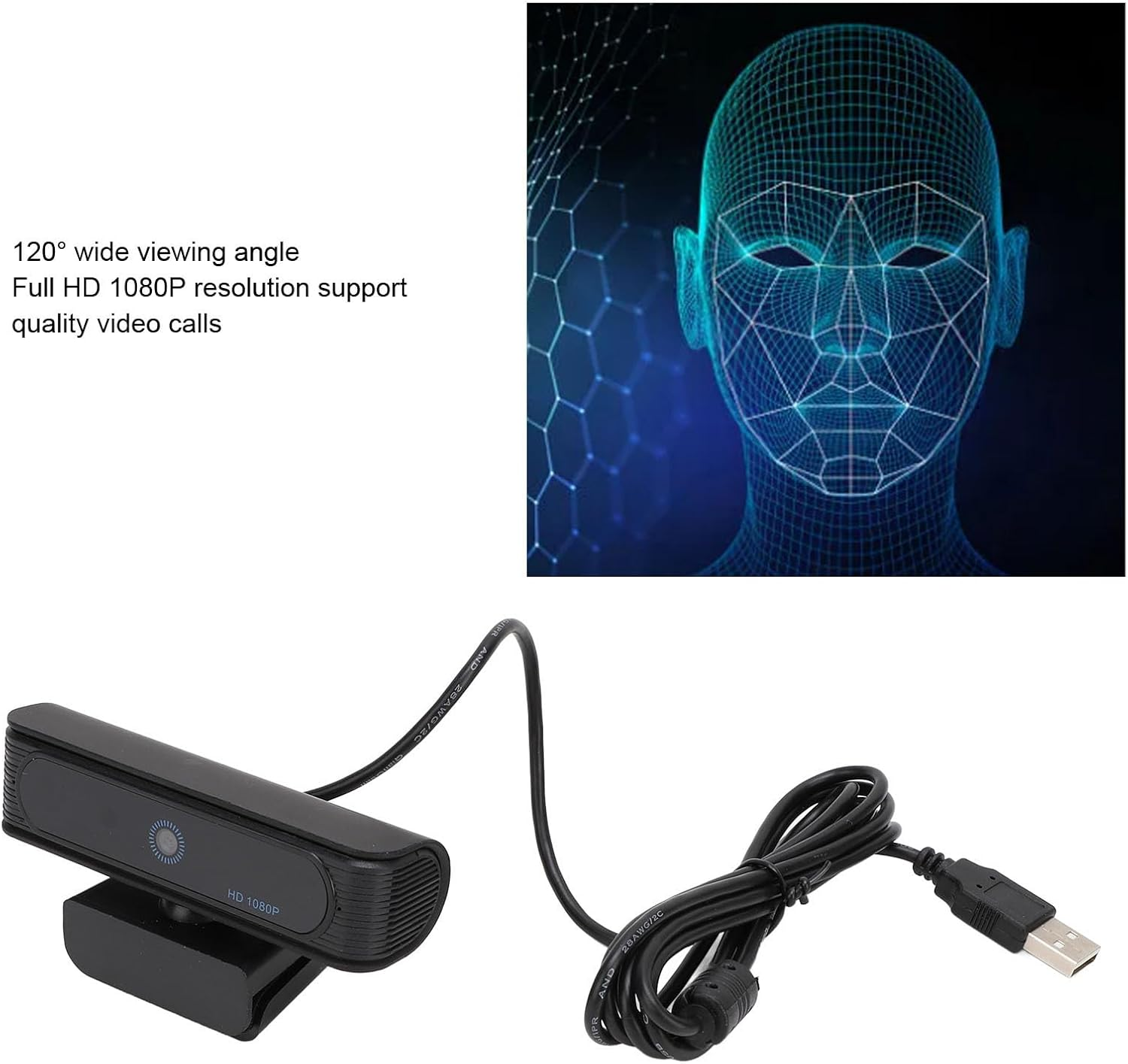 Facial Recognition Webcam, 1080P Computer Camera, 120&deg; Wide Angle HD USB Web Cam, for Windows 11 10 image number 3