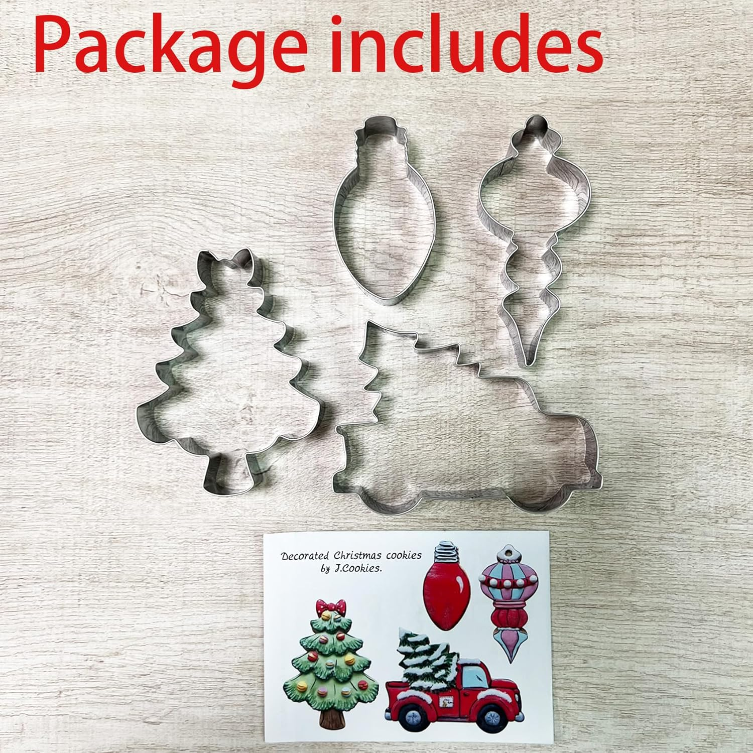 LILIAO Christmas Cookie Cutter Set, 4-Pc, Pickup Truck with Christmas Tree, Christmas Tree, Light Bulb and Christmas Ornament Biscuit Fondant Cutters, Stainless Steel image number 5