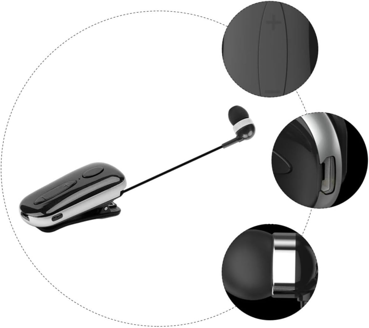 SWOOMEY Wireless Earbud Sports Earphone with Clip-On Design for Running and Gym Use, Professional Mini Wireless Headphone Black, Retractable Cord Adjustable Fit image number 2