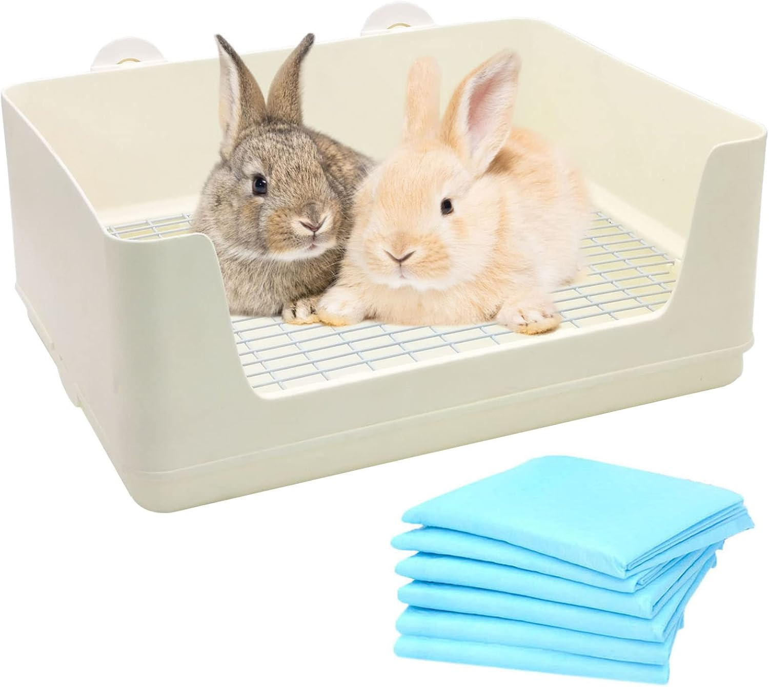 Fhiny Large Rabbit Litter Box for Cage, Plastic Guinea Pig Ltter Pan with 6 PCS Disposable Pee Pads Potty Trainer Corner Toilet Box for Bunny Guinea Pigs Ferrets Chinchillas Small Animals (White) image number 3