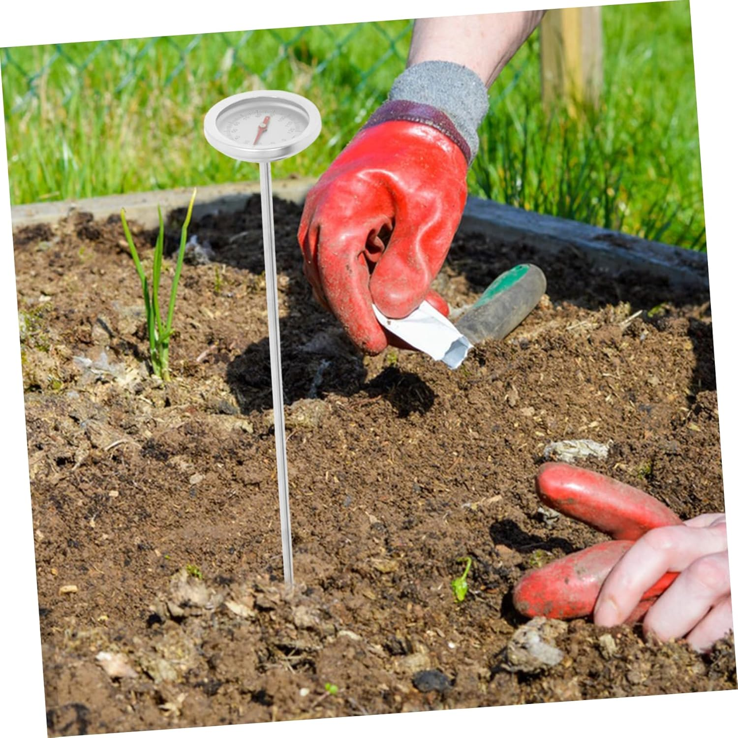 IWOWHERO Compost Soil Thermometer Probe for Garden and Outdoor Use 30Cm Long Stem Double Metal Stainless Steel Soil Temperature Measuring Tool image number 3