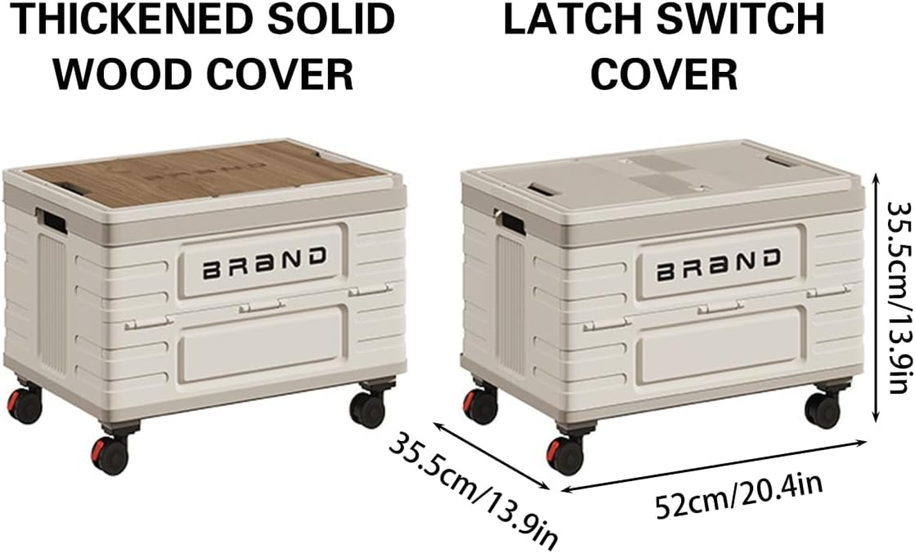 AIMALL Outdoor Folding Storage Box with Wooden Lid 20.4X13.9X13.9In Large Capacity Car Trunk Camping Clothes Organiser with Handles for Travel Garage Home Use - Latch Switch Cover image number 5