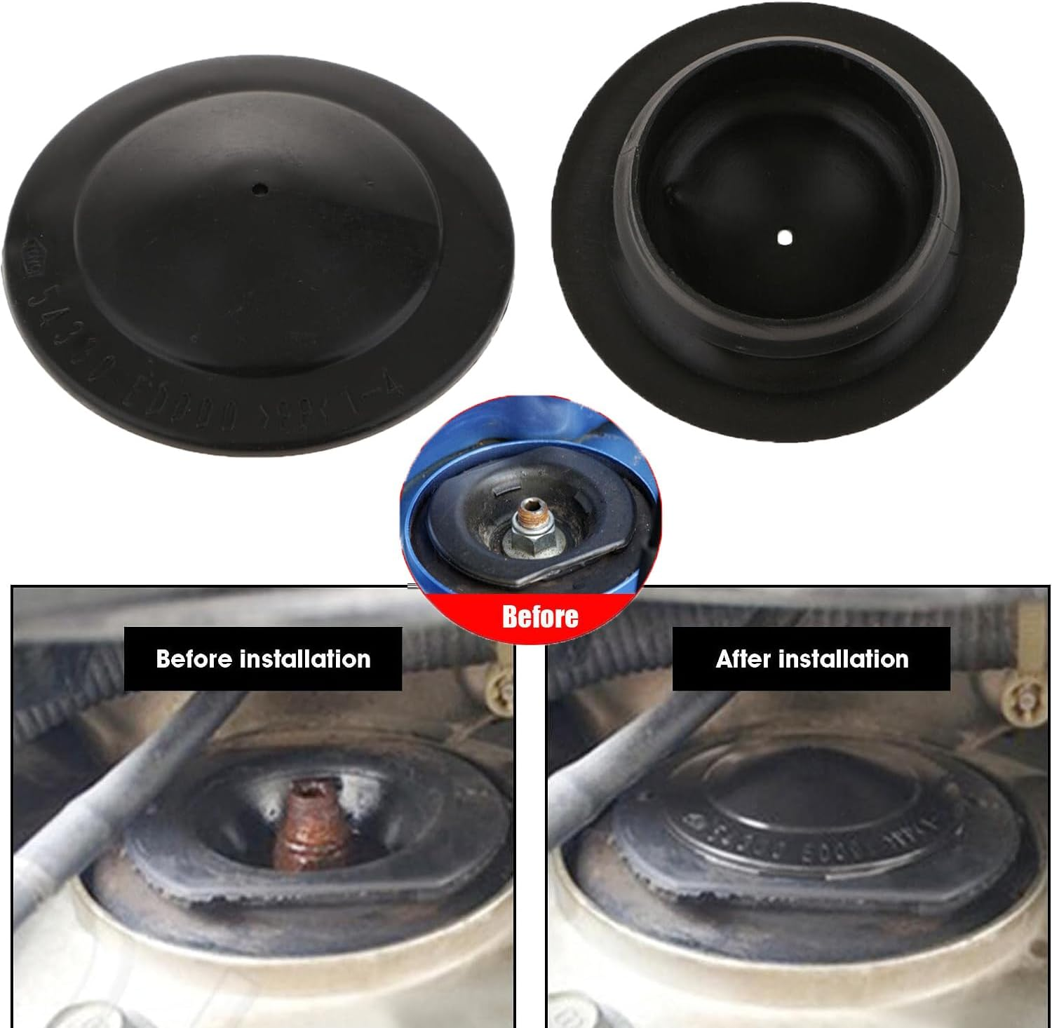 2Pcs 54330ED000 Front Top Suspension Strut Mount Cover Cap Compatible with N-Issan Leaf ZE0 Juke F15 Cube Z12 07-11 Black Od44Mm Id40Mm