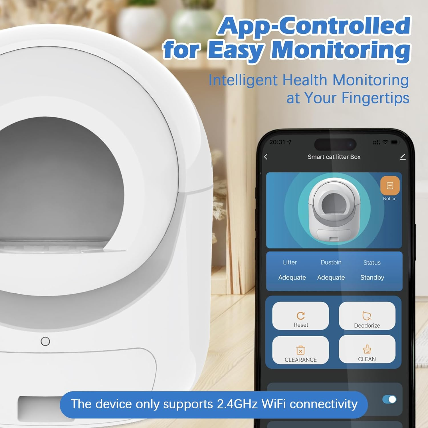 Self Cleaning Cat Litter Box, 60L+10L Extra Large Automatic Cat Litter Box with APP Control Odor Removal, Safety Protection/Suitable for Multiple Cats