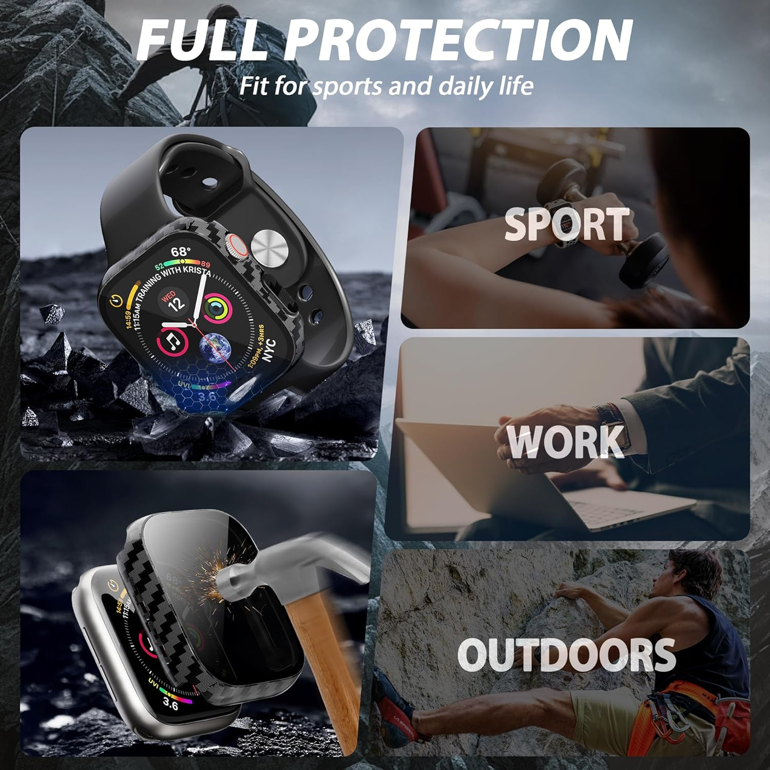 LINTEKER 2 Pack for Apple Watch 46Mm Case with Privacy Screen Protector, [Anti-Peeping] Ultra-Thin Protective Cover for Apple Watch Series 11 (2025) / Series 10 46Mm, Carbon Fiber image number 3