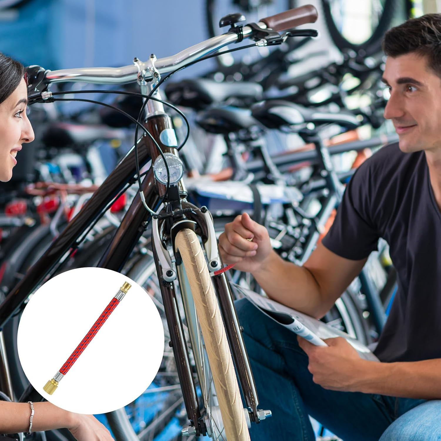 28Pcs Bicycle Valve Adapter Set, Brass Bike Tire Valve Stem Adapter Inflation Kit Accessories for Standard Pump or Air Inflatable Attachment Compressor for Presta Schrader image number 5