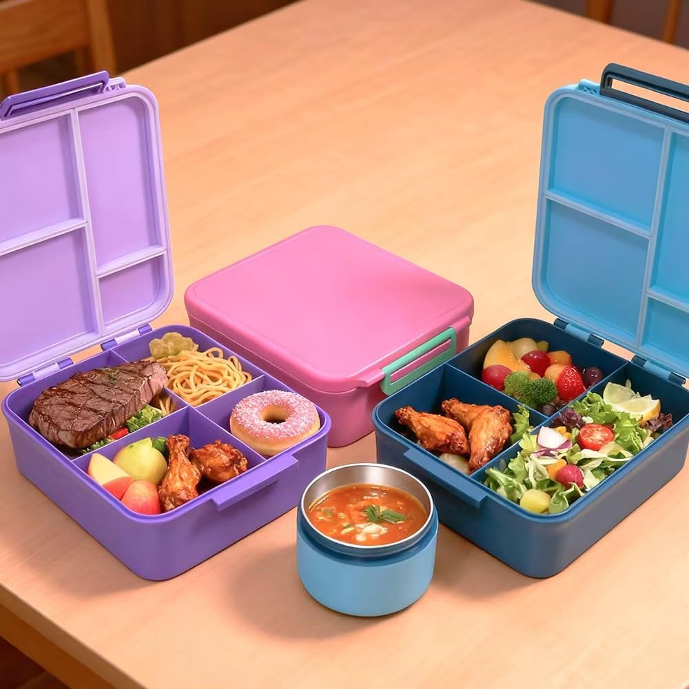Rwaby Kids Lunch Box - Insulated Bento Box with Stainless Steel Thermos & Leak-Proof Containers for School, Travel, and Outdoor | 300Ml Food Jar & Square Container for Toddlers and Children (Purple) image number 2