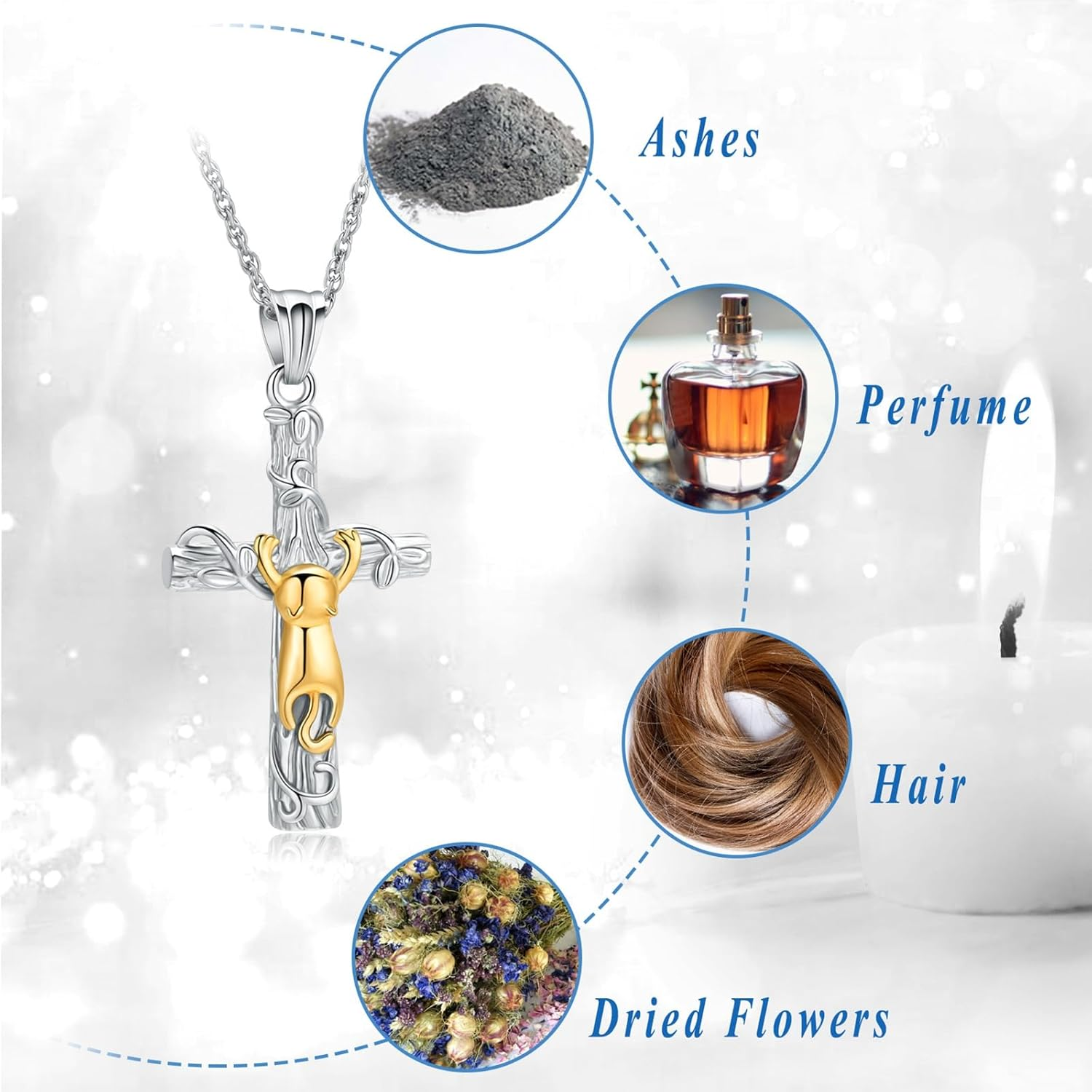 QGJNSGC Cross Cat Urn Necklace, Pet Cremation Jewellery for Ashes, Memorial Ashes, Keepsake, Cat Urn Pendant for Animal Ash Necklace image number 4