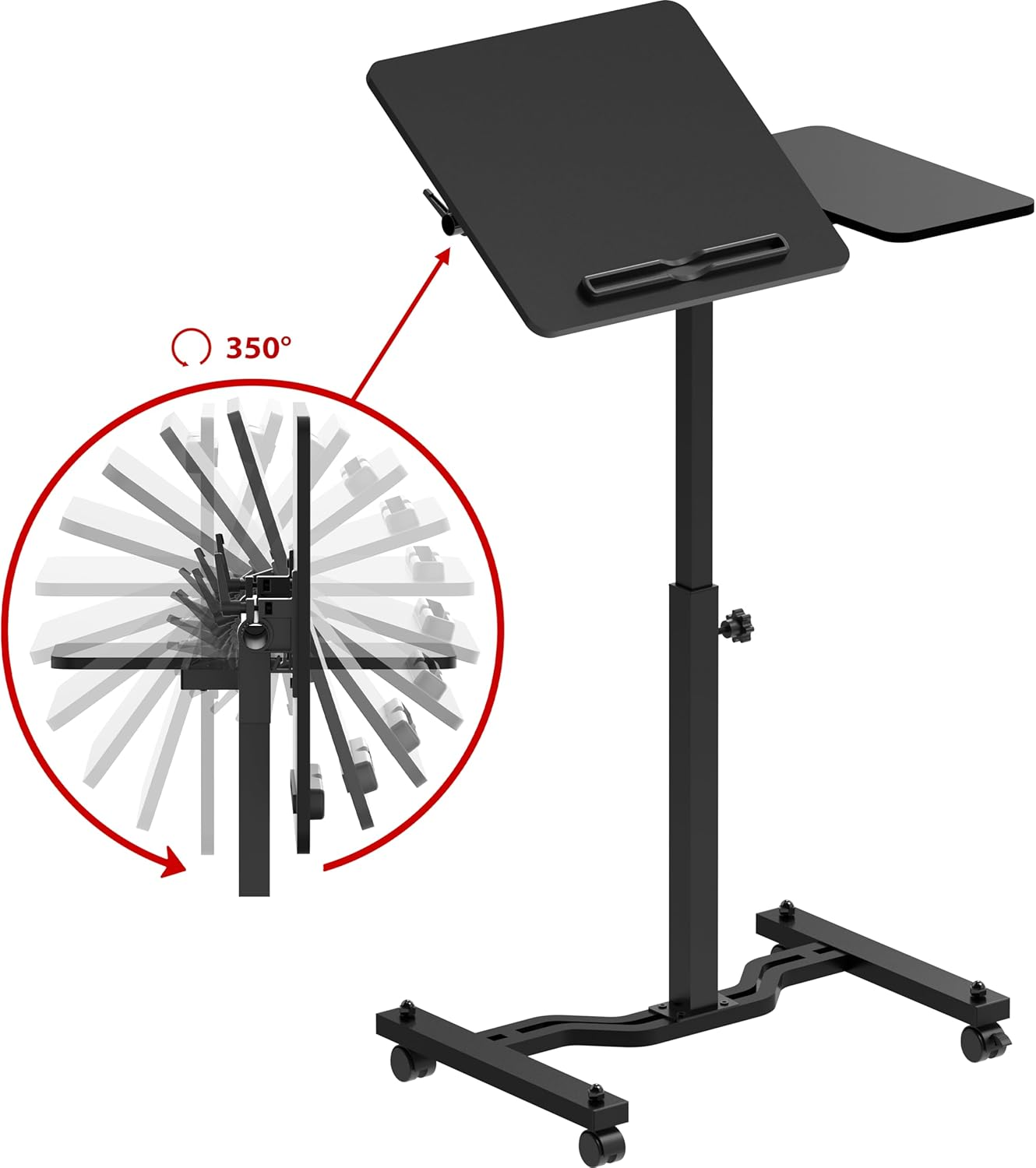 SHW Height Adjustable Tim Rolling Laptop Cart with Tilting Desktop and Side Shelf, 73 to 103.9 Cm, Black image number 6